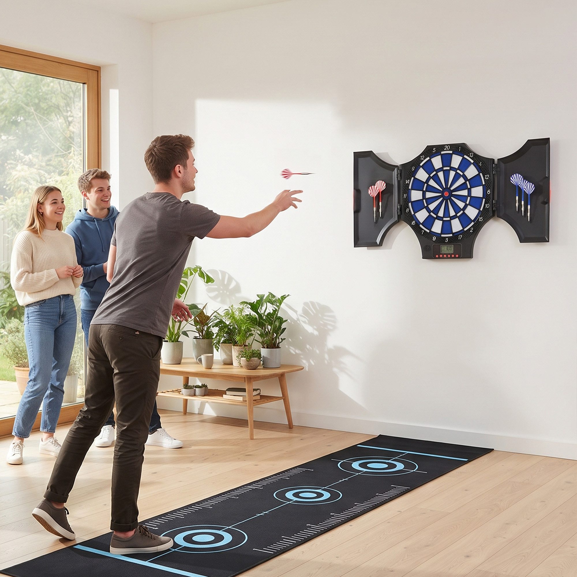 SPORTNOW Dartscheibe Dartboard mit Sprachansagen Englische Stimme 6 Dartpfeil Set, (Dartspiel mit LCD-Anzeige, 1-tlg., Dartautomat), Schwarz 83 x 45 x 4 cm