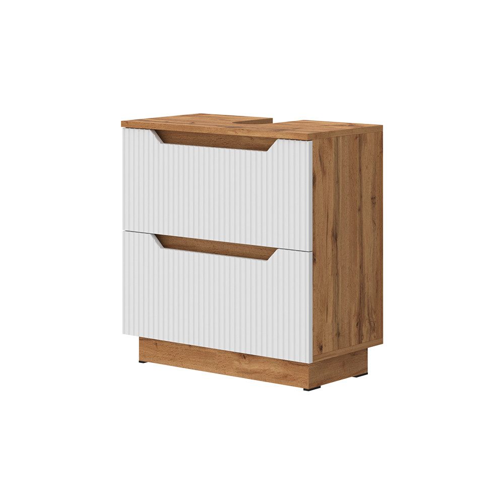 Vicco Waschbeckenunterschrank Lotta, Eiche/weiß gestreift, 59.8 x 62.5 cm mit 2 Schubladen (1-St)