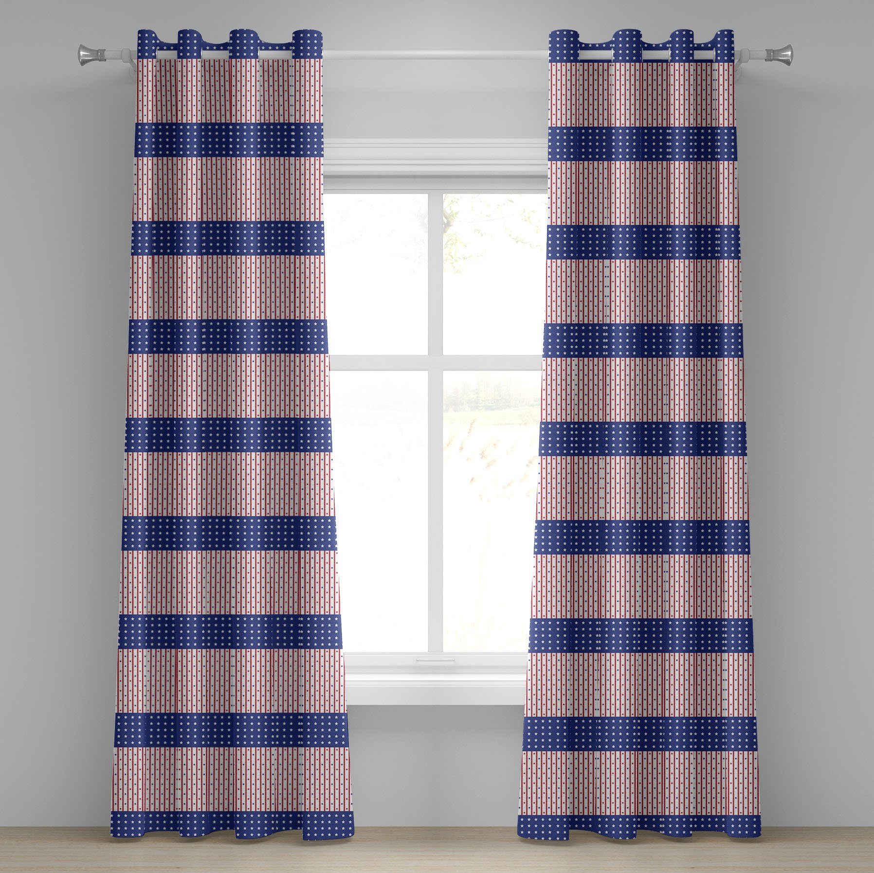 Gardine Dekorative 2-Panel-Fenstervorhänge für Schlafzimmer Wohnzimmer, Abakuhaus, Vereinigte Staaten von Amerika Stars and Stripes-Flagge