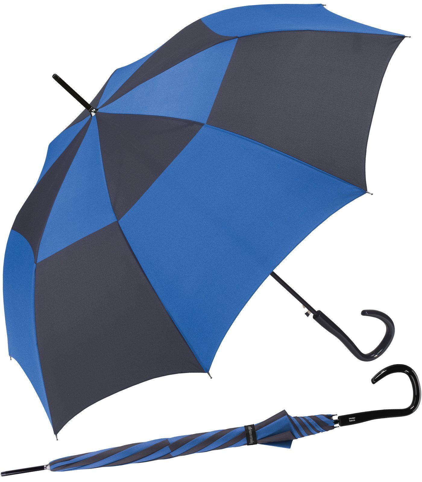 Pierre Cardin Langregenschirm großer Damen-Regenschirm mit Auf-Automatik, starke Kontraste auf einem eleganten Schirm blau-schwarz