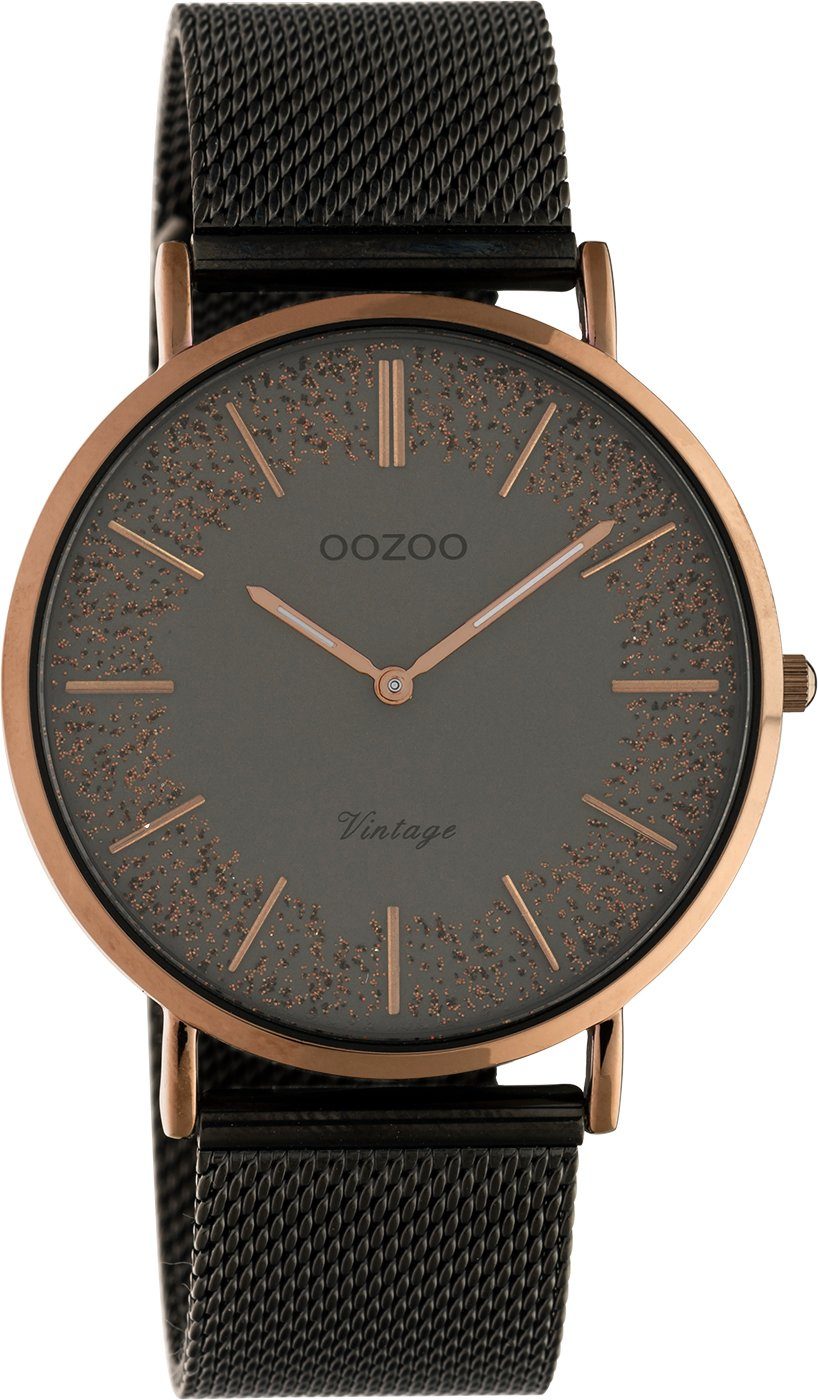 OOZOO Quarzuhr Vintage Damenuhr C20139 Dunkel-Rosé Glitzer-ZB Milanaiseband günstig online kaufen