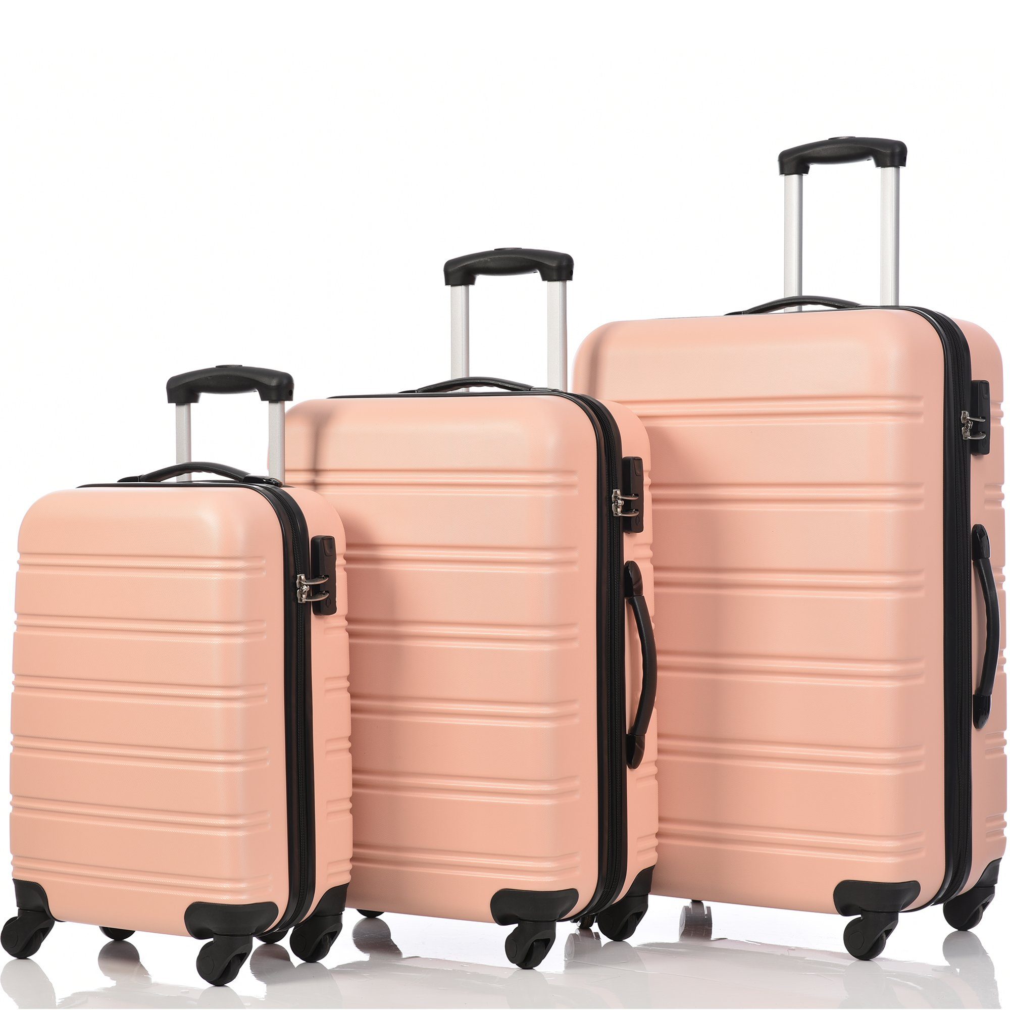 Sweiko Trolleyset, 4 Rollen, (3 tlg), Koffer mit 360°-Lenkrollen und Zahlenschloss, M/L/XL Rosa