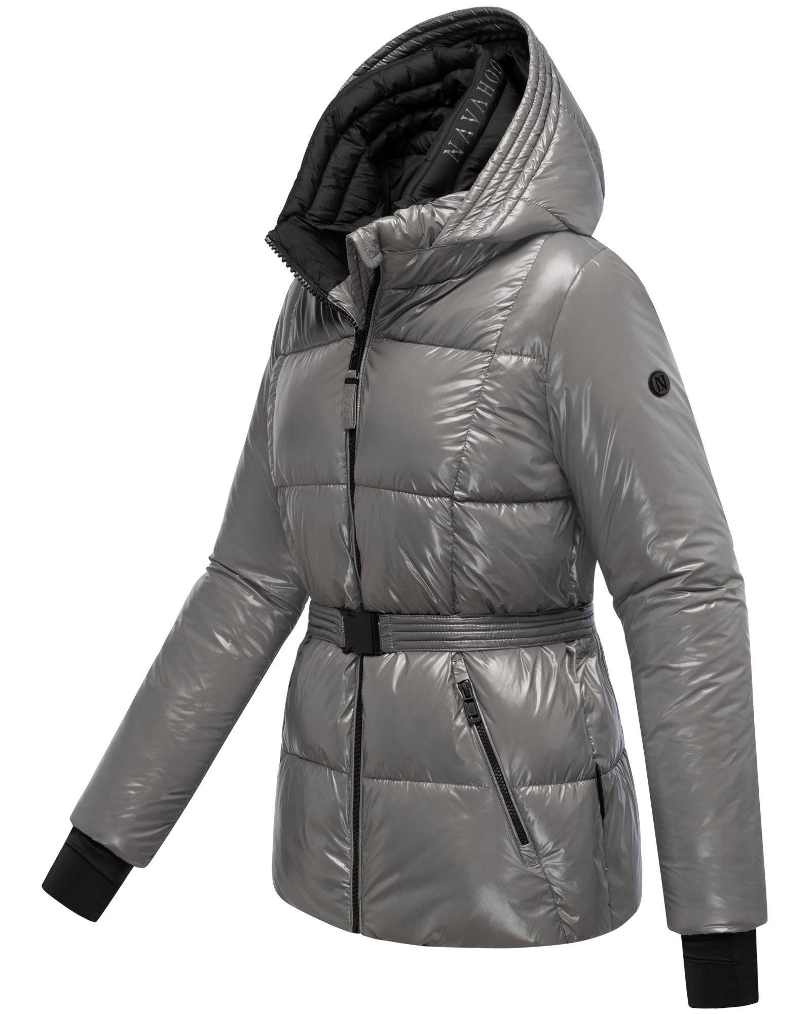 Navahoo Steppjacke Eisglanz 14 Glänzende Damen Winterjacke mit Taillengürtel