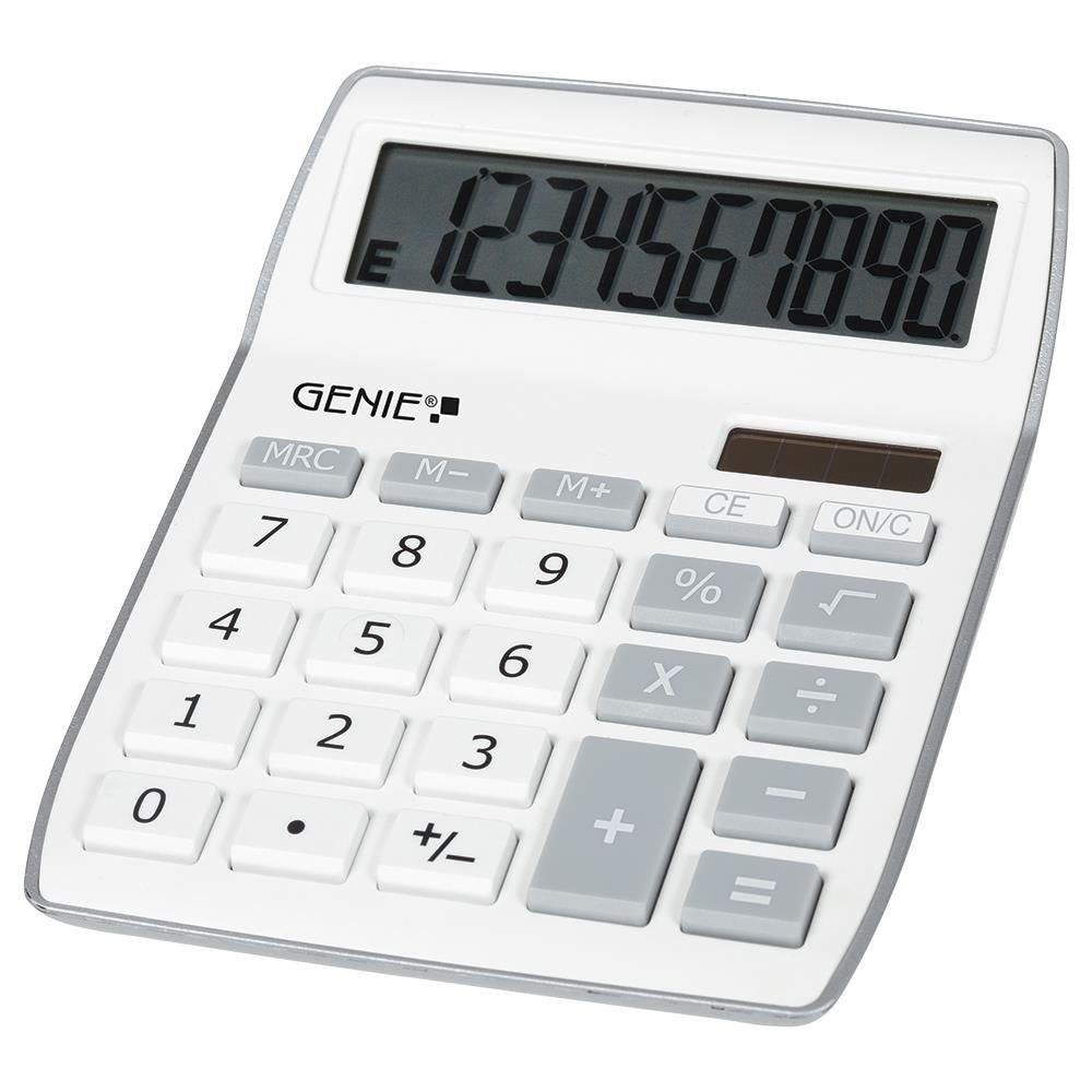 GENIE Taschenrechner 840 S, Tischrechner, Solar, Batterie, 10-stellig, Bürorechner, weiß/grau