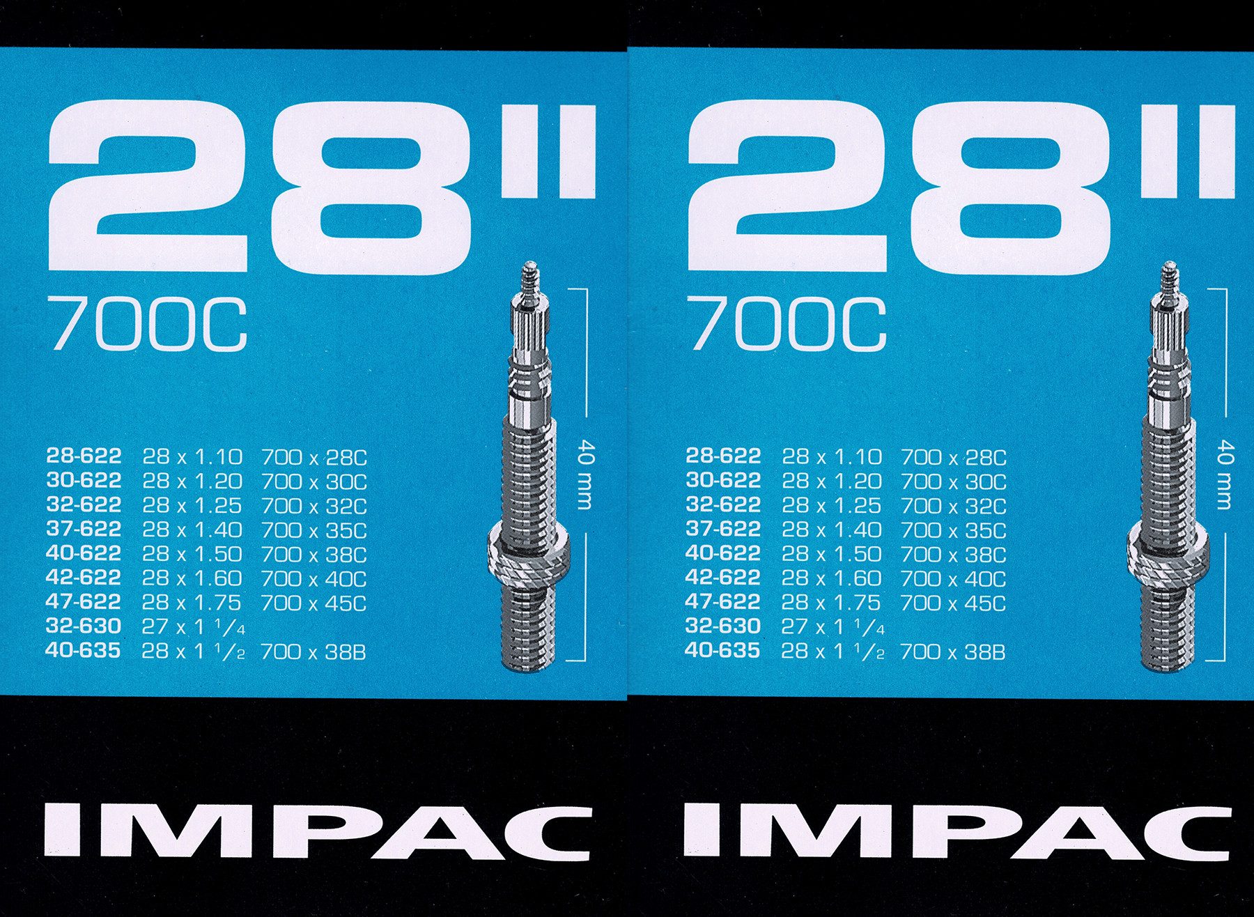 Impac Fahrradschlauch 2x Impac 28 Zoll SV Schlauch Sclaverand Ventil 28 - 47 622, 1,50, 1,10, 1,30, 1 1/2, 1 5/8, 1,75, 1,40, 1 3/8, 1 1/8, 1,60, 1 1/4, 1,25, 1,20, 1,35, (2-St)