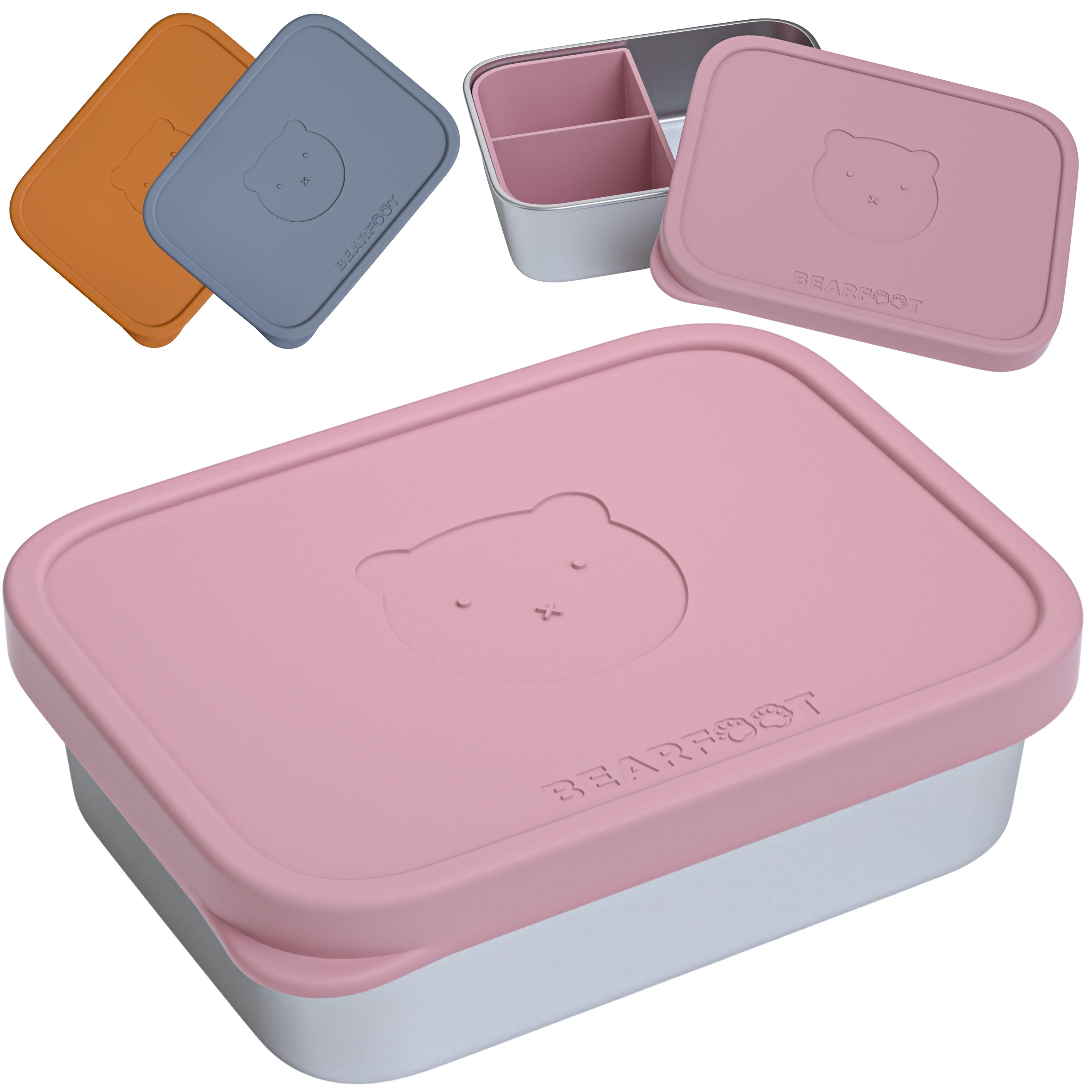 BEARFOOT Lunchbox Brotdose Kinder Edelstahl mit Silikoneinsatz - Rosa, Kindergarten und Schule - Mädchen und Jungen, Vesperbox, Snackbox