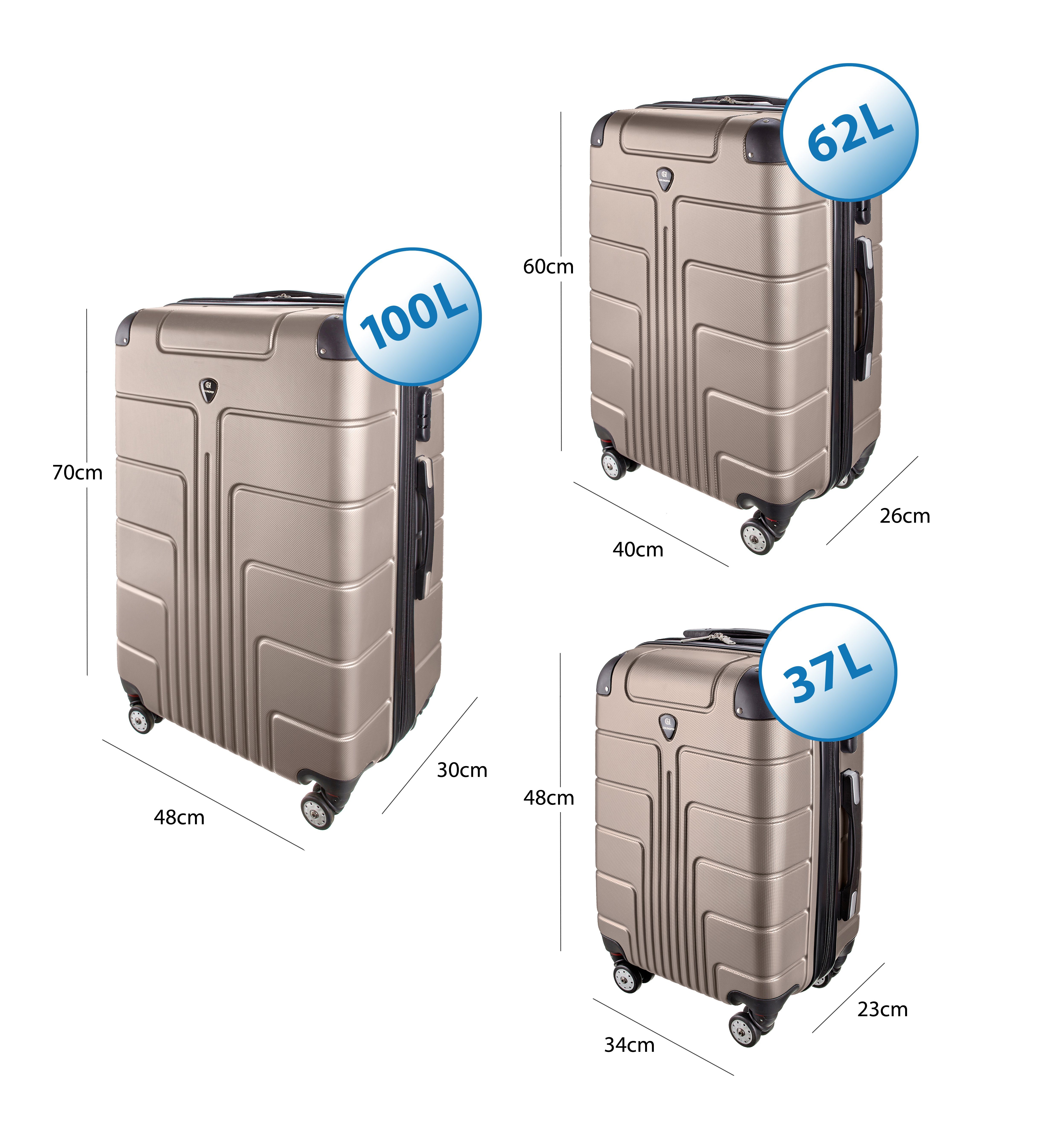 Goldhofer Kofferset verschiedene Modelle TLG), Wasserabweisend Material 3 ABS Größen in Farben - Außen 360° (Set, & V1 mit Leichtlaufrollen, Champagner 3