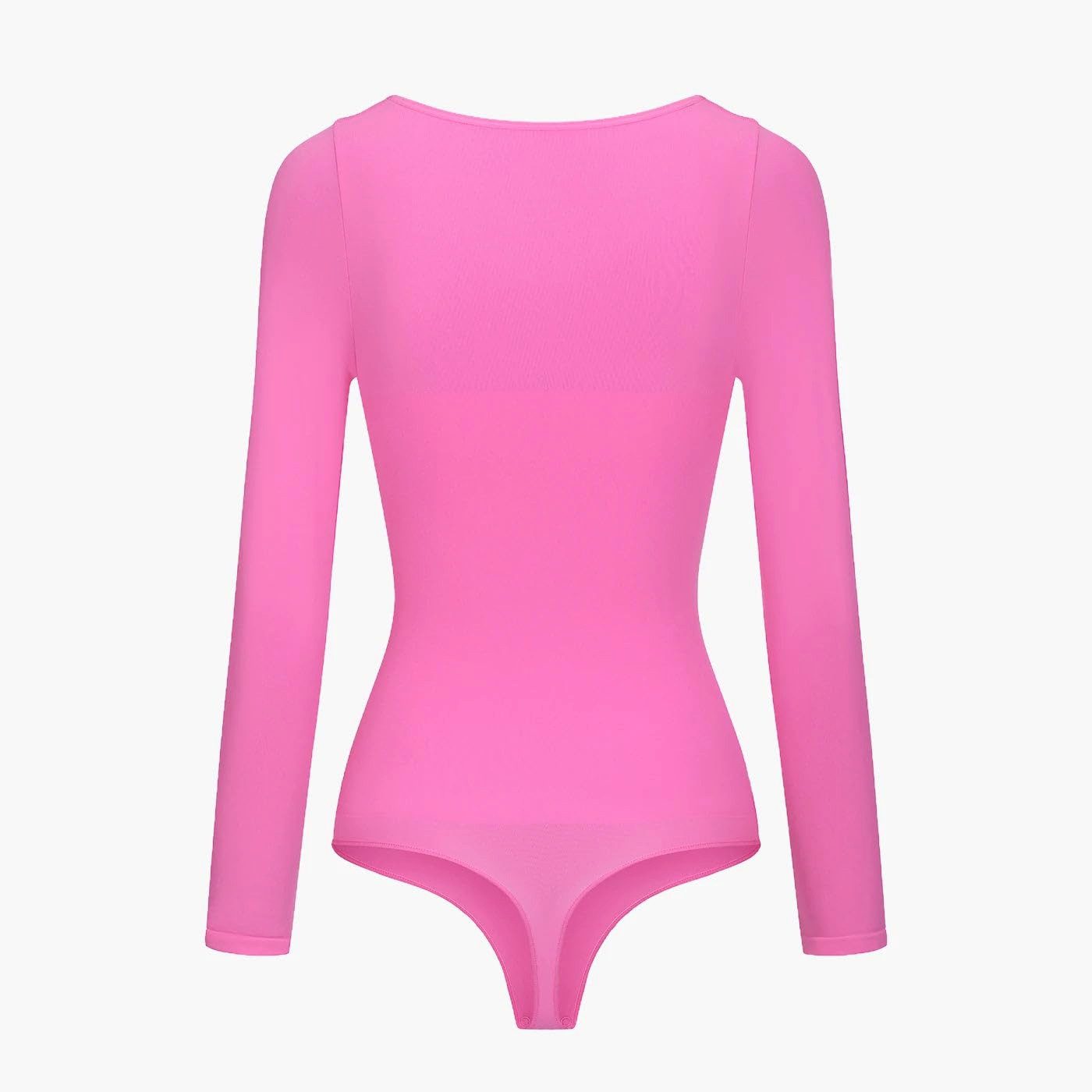cfab (creamy fabrics) Miederbody Bodysuit Sculpting Shapewear Longsleeve mit String-Rosa Pink-S (1-tlg) Figurformend