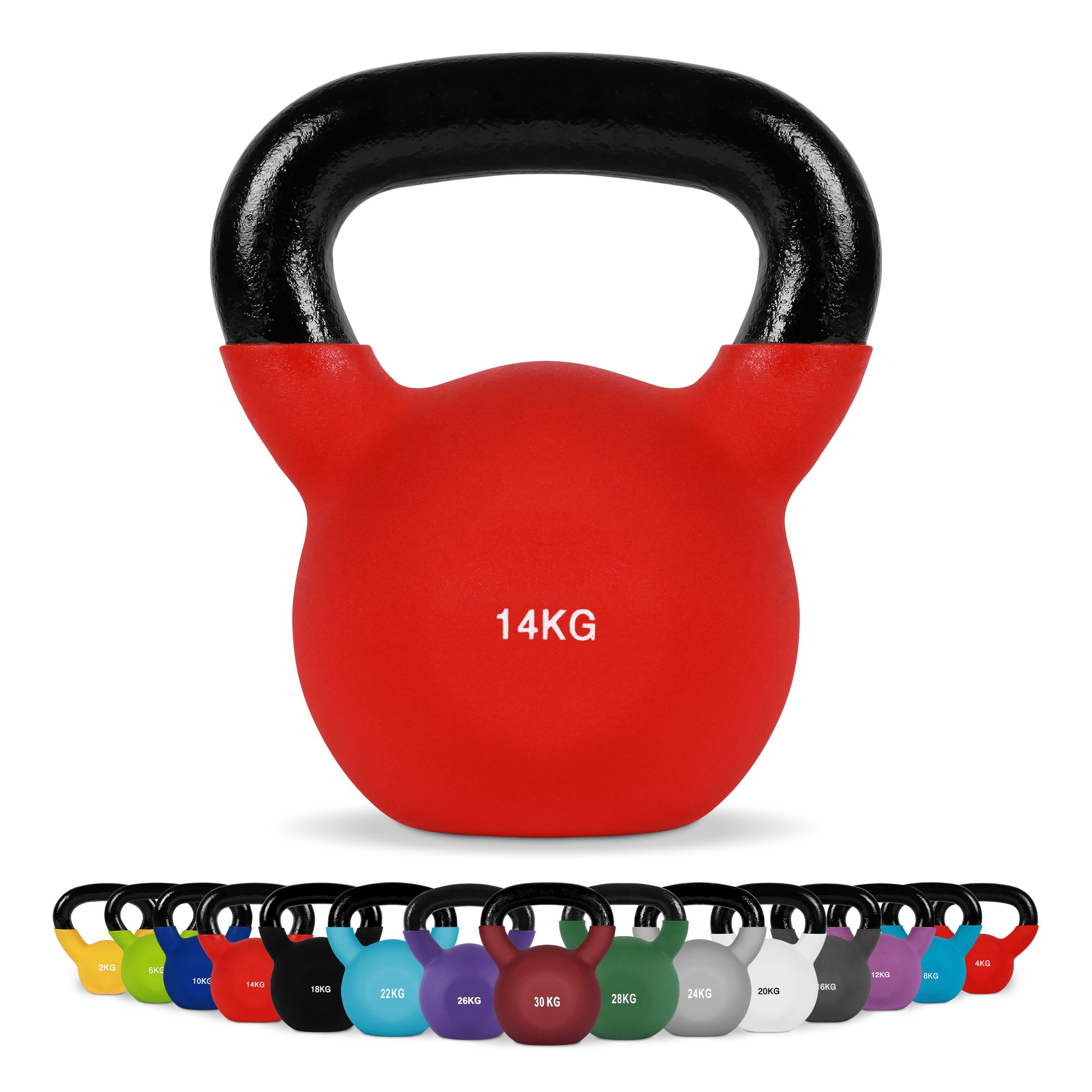 MSports® Kettlebell Kettlebell Professional Neopren 2 – 30 kg inkl. Übungsposter