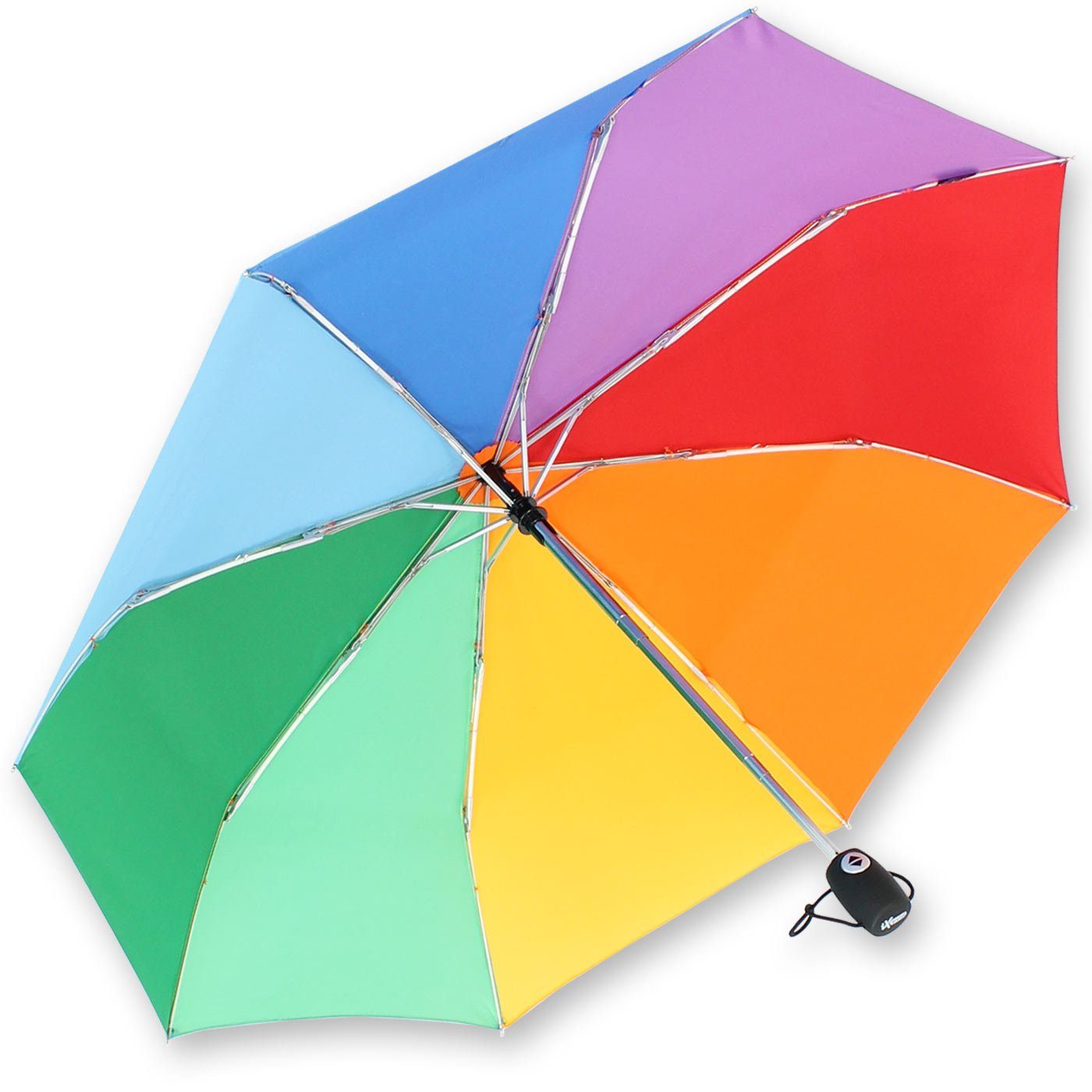 Damen Regenschirme iX-brella Taschenregenschirm Mini Regenbogenschirm leicht mit Auf-Zu-Automatik, bringt Farbe in den grauen Re