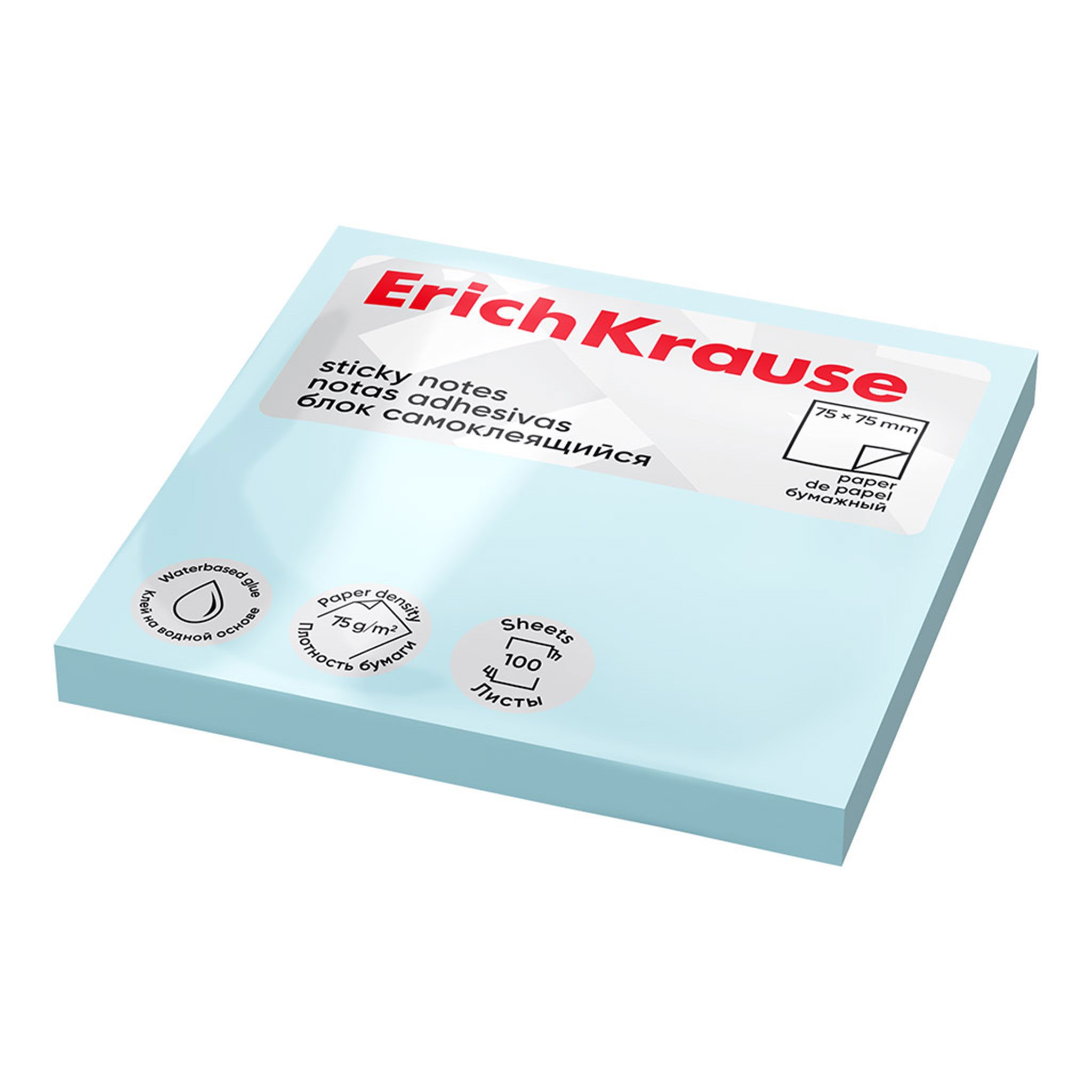 Erich Krause Haftnotizblock, Haftnotizen 75x75mm Pastell wiederablösbar 100 Blatt Blau