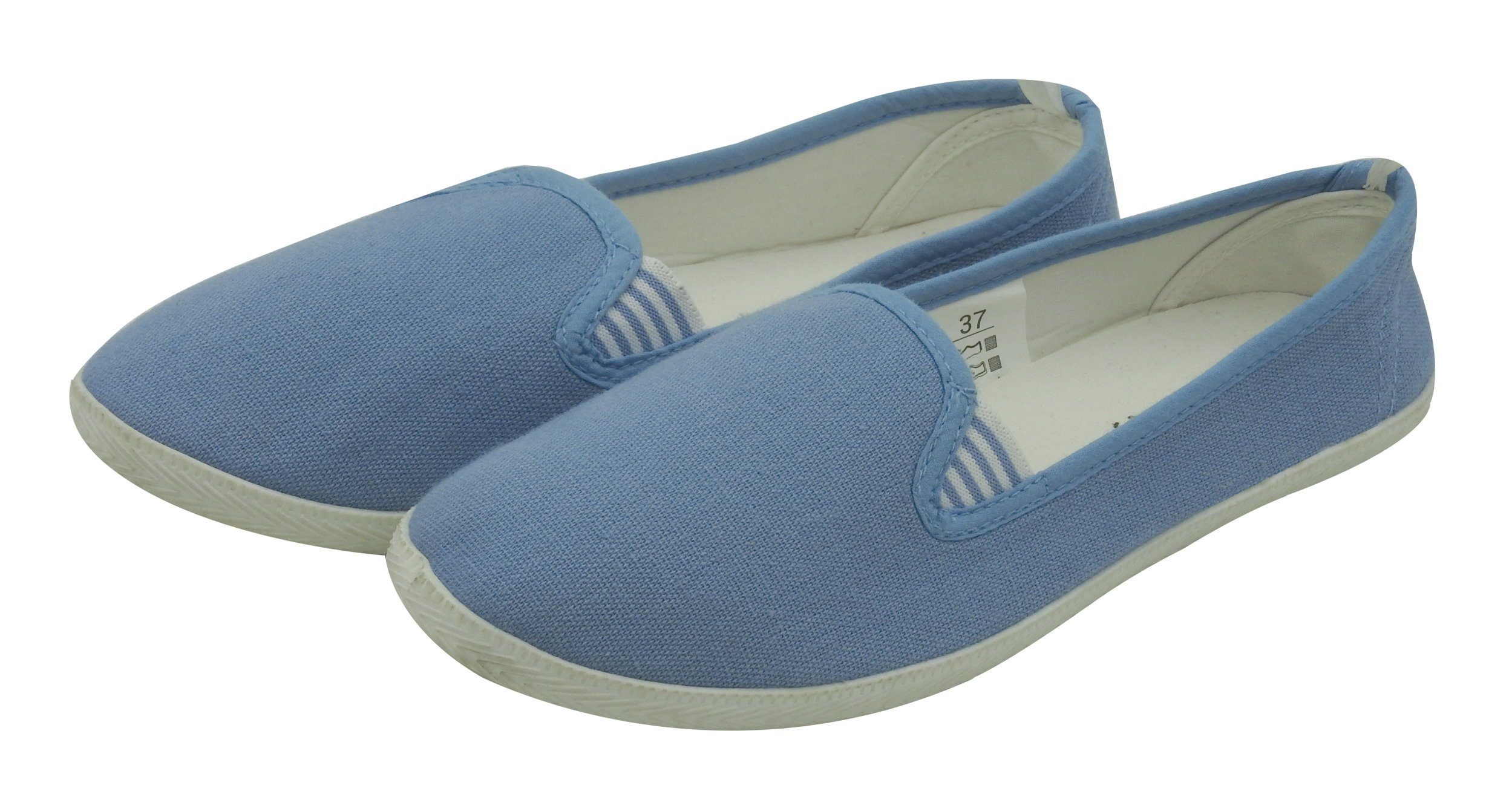 dynamic24 Slipper Damen Canvas Sneaker Slip On Schuhe Loafer Stoff Freizeitschuhe Flats Hellblau