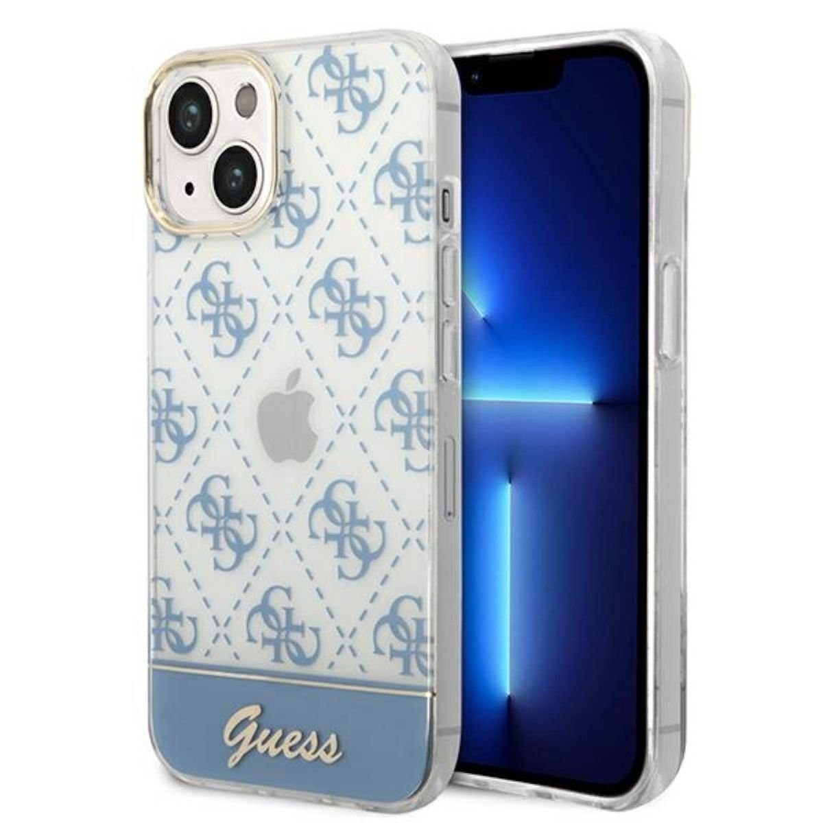 Guess Handyhülle Guess 4G Pattern Script Collection Hardcase Hülle Cover für Apple iPhone 14 Plus Blau