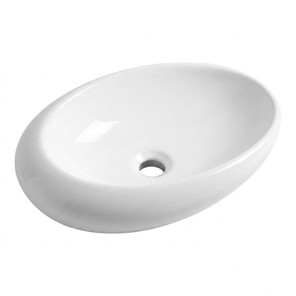 wohnfreuden Aufsatzwaschbecken Keramik Aufsatzwaschbecken 50 cm oval weiß (Kein Set), NEW-5754