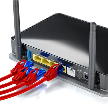 deleyCON deleyCON 3m CAT6 Patchkabel Netzwerkkabel Ethernet LAN DSL Kabel Rot LAN-Kabel