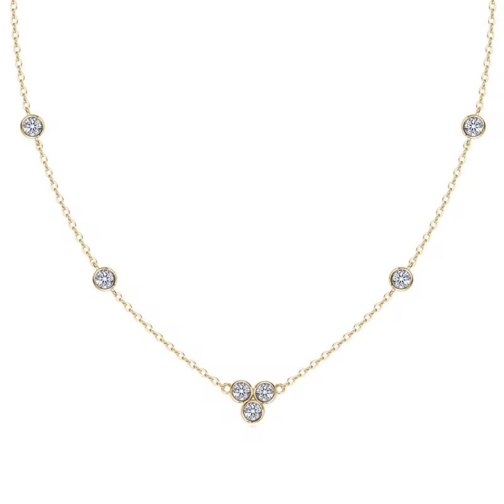 Silberkette Funkelnde Moissanit Halskette 45cm 925 Sterling Silber 18K Gold
