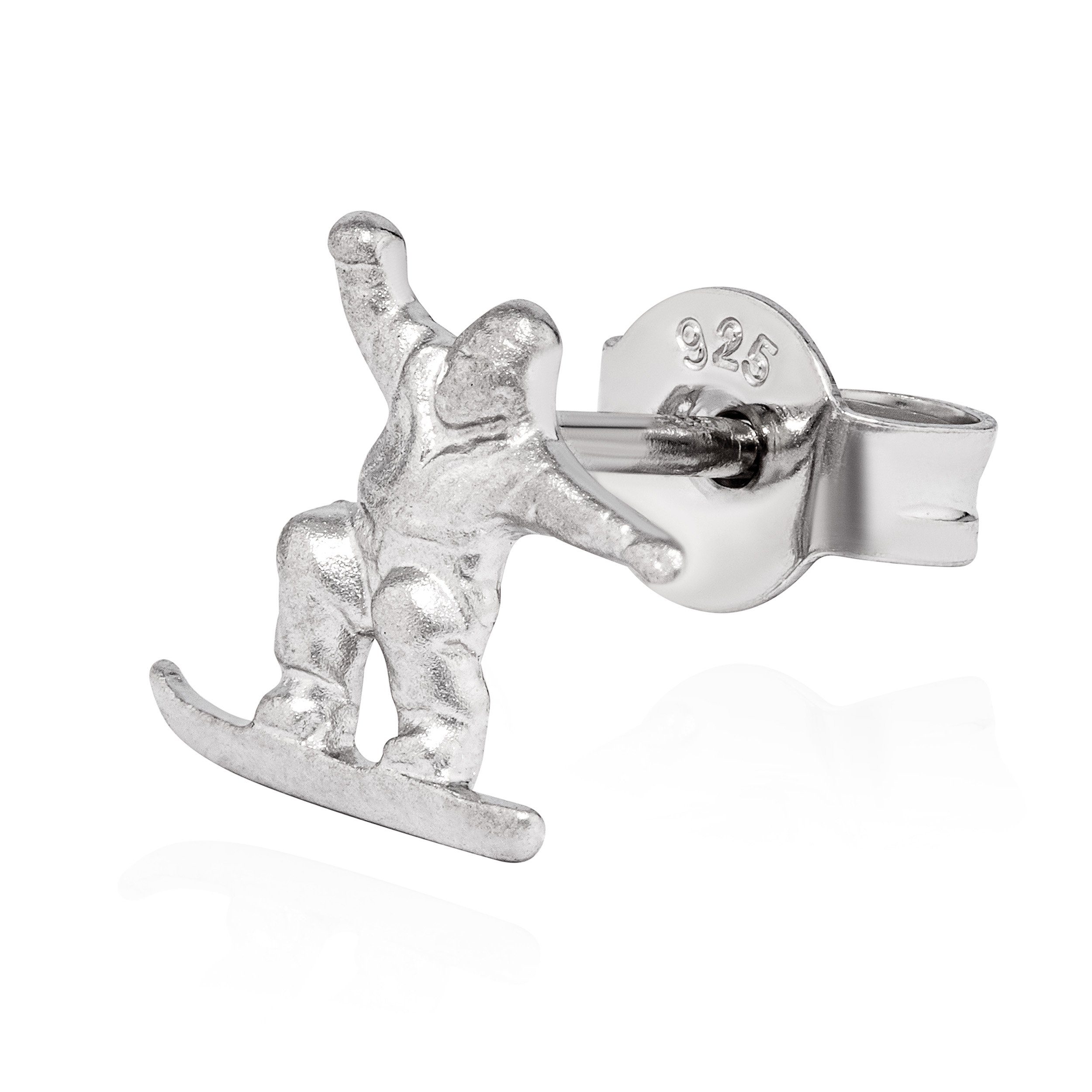 Single-Ohrstecker mit Ohrklemme Einzel Ohrstecker Snowboardfahrer 925 Silber anlaufgeschützt 9x8mm Sno