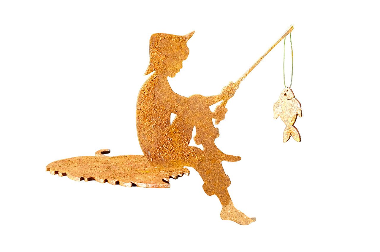 Kantenhocker Kantenhocker Angler mit Blatt Sitzenbleiber Gartendeko Metall Rost