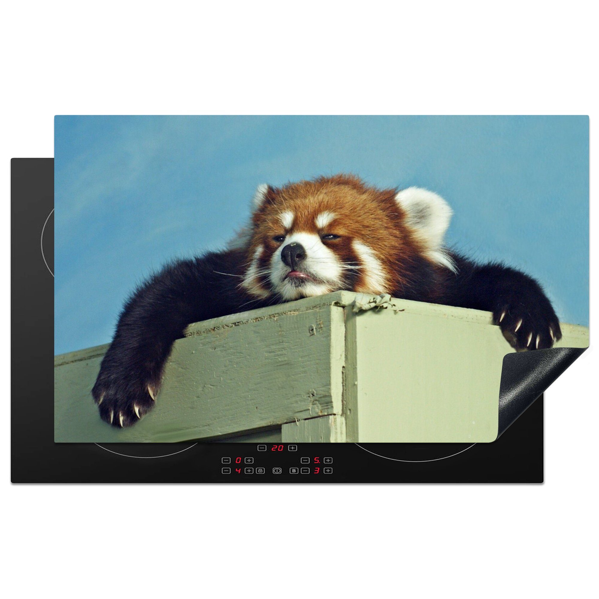 Holz - Ceranfeldabdeckung, Arbeitsplatte für Panda (1 MuchoWow tlg), cm, 83x51 küche - Vinyl, Rot, Herdblende-/Abdeckplatte