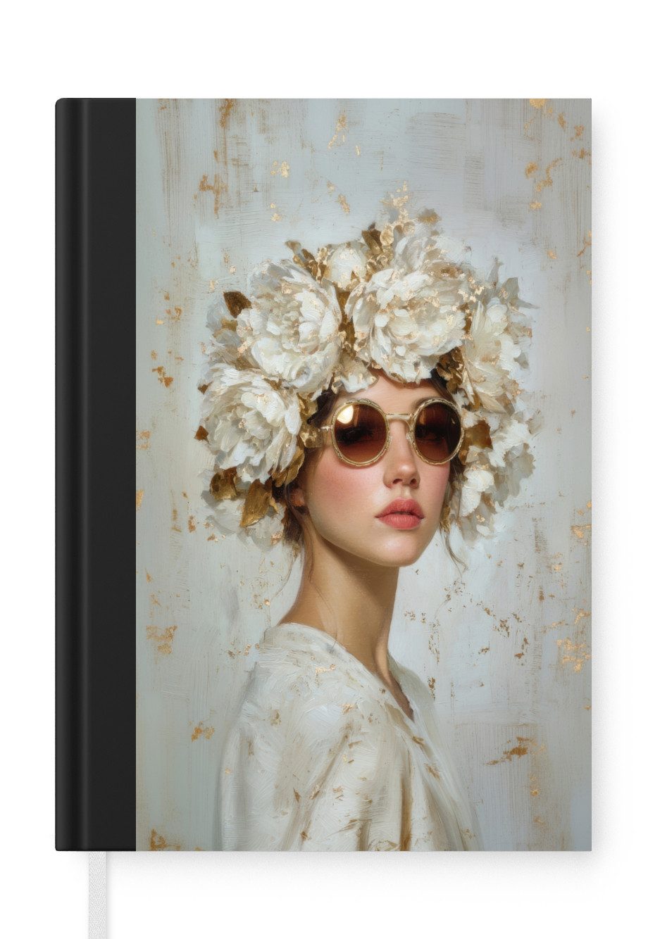 MuchoWow Notizbuch Kunstdrucke - Frau - Sonnenbrille - Blumenkranz, Notebook, Notizblock a5, Tagebuch, Journal Liniert