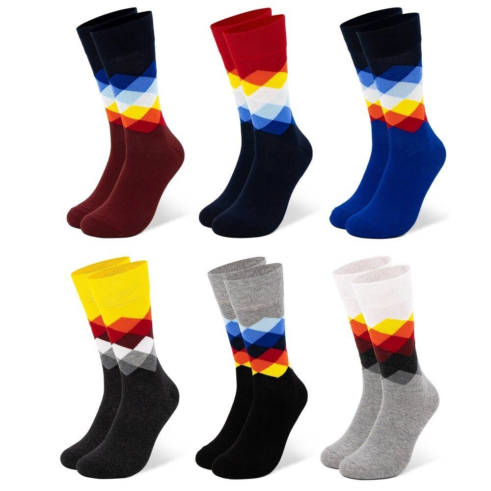 OCCULTO Basicsocken Herren Bunte Socken 6er Pack (Modell: Sigi) (6-Paar) Karo