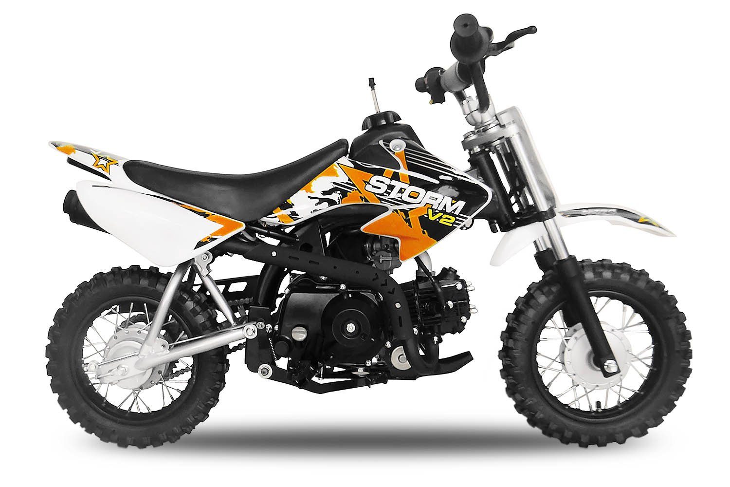 Nitro Motors Dirt-Bike Crossbike 70cc Pocketbike 10" Dirtbike Automatikschaltung Orange Storm mini 1 Pitbike, V2 Gang, Kinder