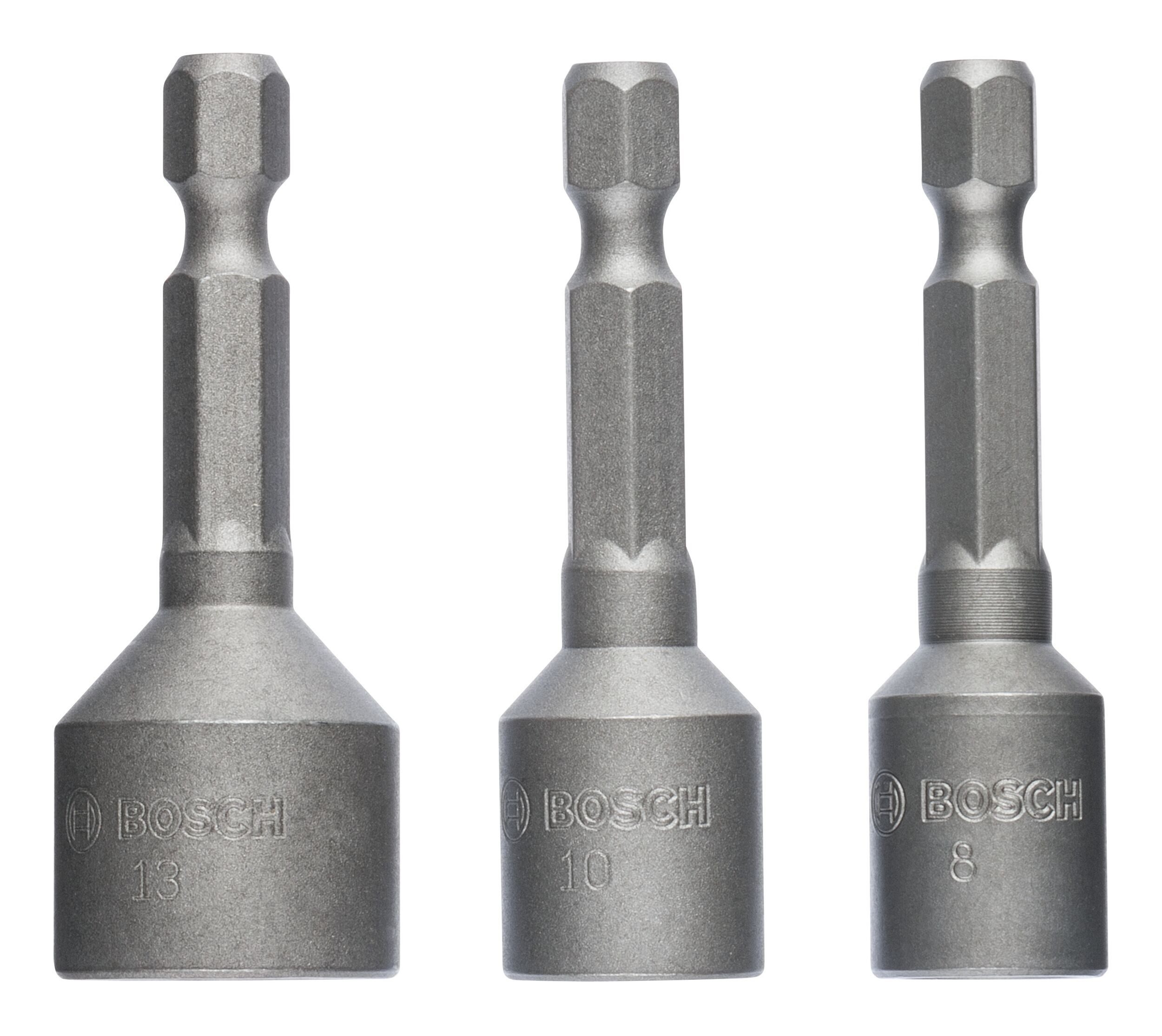 BOSCH Stecknuss, 3 Teile, Steckschlüssel-Pack - 8, 10, 13 x 50 mm, 3-teilig