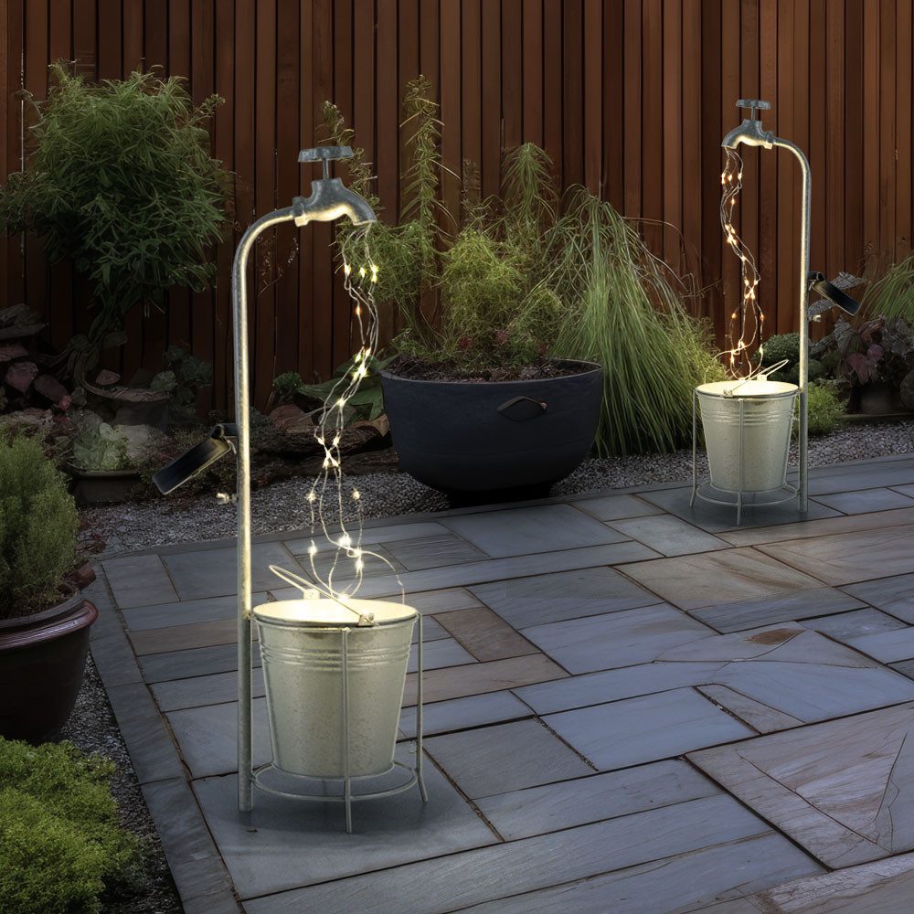 Expo Börse LED Solarleuchte, LED-Leuchtmittel fest verbaut, Solarlampe Gartenlampe Dekolampe Wasserhahn LED Außenlampe H 62 cm 2x