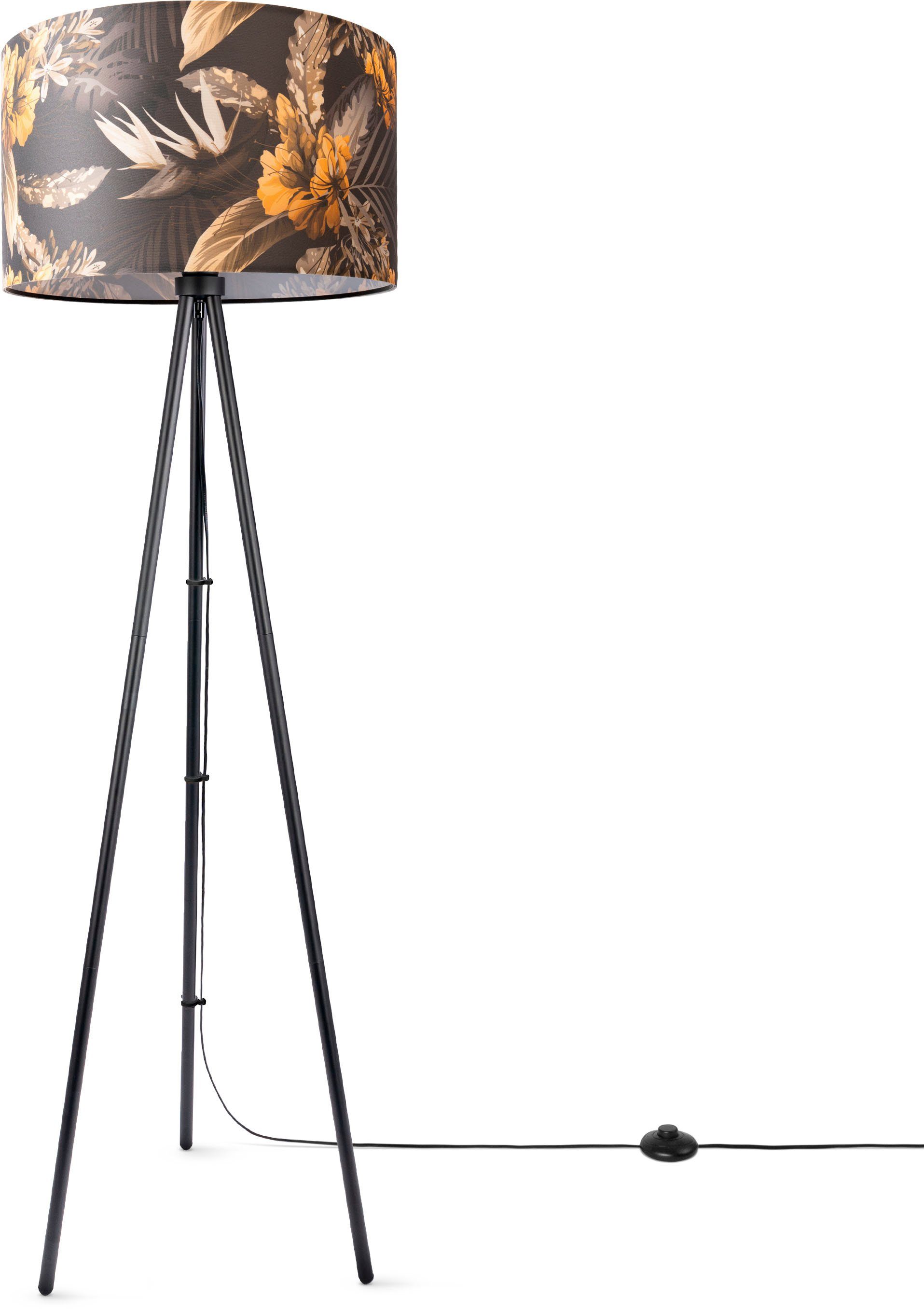 Stativ ohne Home Standleuchte Trina Stoffschirm Rund Modern Dreibein Flower, Blumen Stehlampe Floral Leuchtmittel, Paco