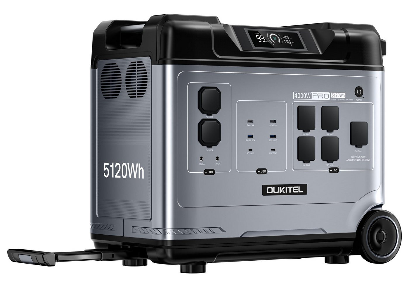 OUKITEL Stromerzeuger P5000E Pro 4000W/5120Wh Tragbare Powerstation, 4,0 in kW, (LiFePO4-Akku, 1-tlg), 4000W Solargenerator mit 5 AC Ausgängen, für Camping,Wohnmobil,Notfall