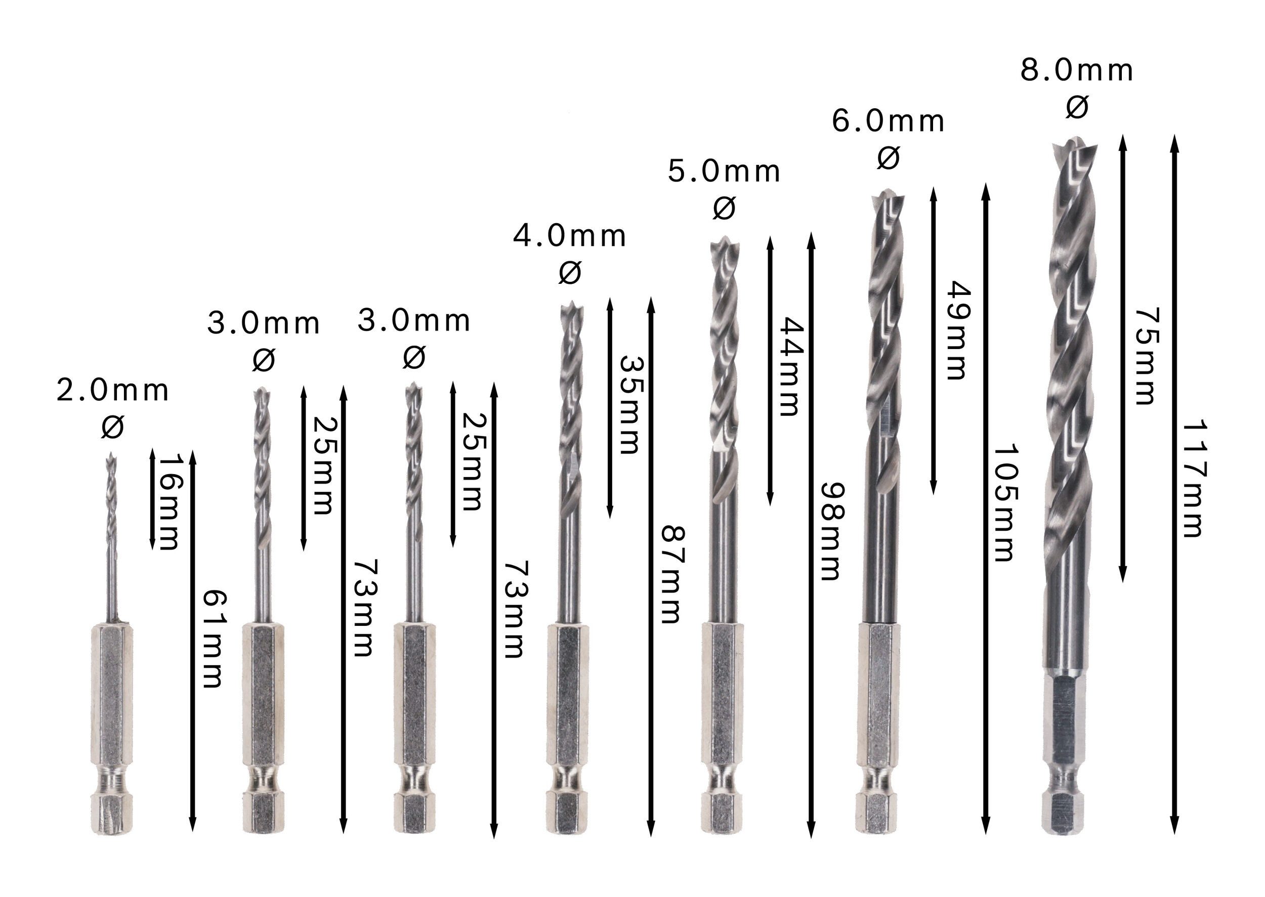 BOSCH Holzbohrer Pro Wood HSS, (7 Teile), Holzspiralbohrer-Set, 2 - 8 mm, 7-teilig