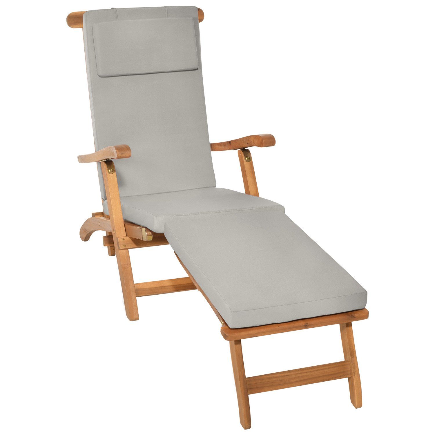 Beautissu Polsterauflage Luxus Deckchair Auflage LoftLux DC, 175x45x5cm, Hellgrau, Polsterauflage für Liegestuhl Gartenliege Polster Bezug Abnehmbar