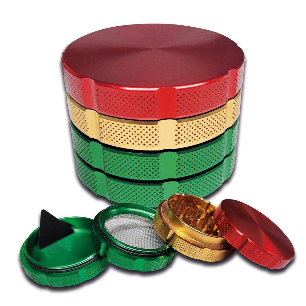 Coumo Grinder Grinder Crusher, Grip Massiv, Rot Gold Grün, Gewürzmühle, ⌀ 5 cm