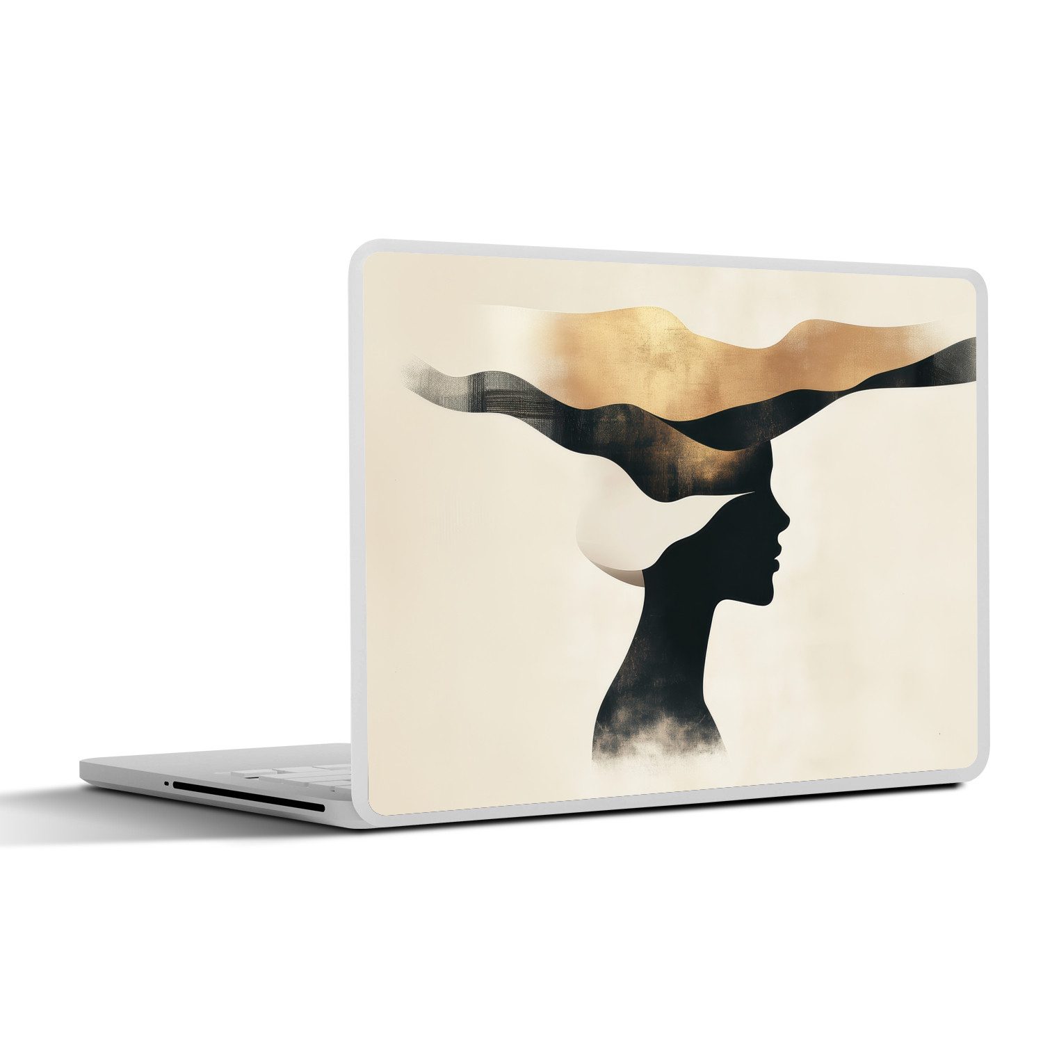 MuchoWow Laptop-Aufkleber Frau - Wellen - Schwarz, (1tlg), Laptop Folien Cover, Aufkleber, Sticker, Schutz vor Kratzern, 30x21 cm