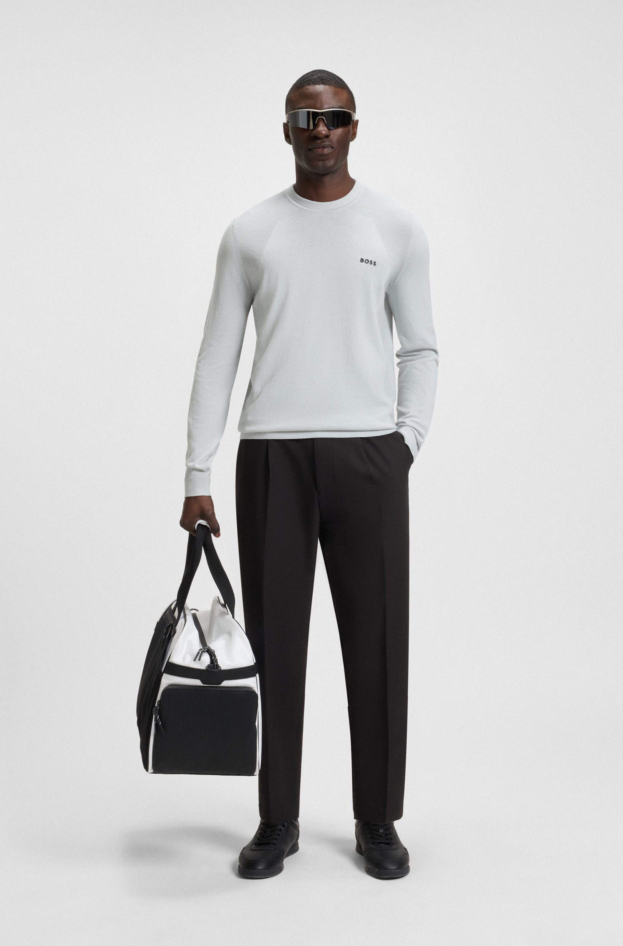 BOSS GREEN Webhose T Convert-Pleat mit Zugbund und Markenlabel Bundfaltenhose Anzughose Stretchhose
