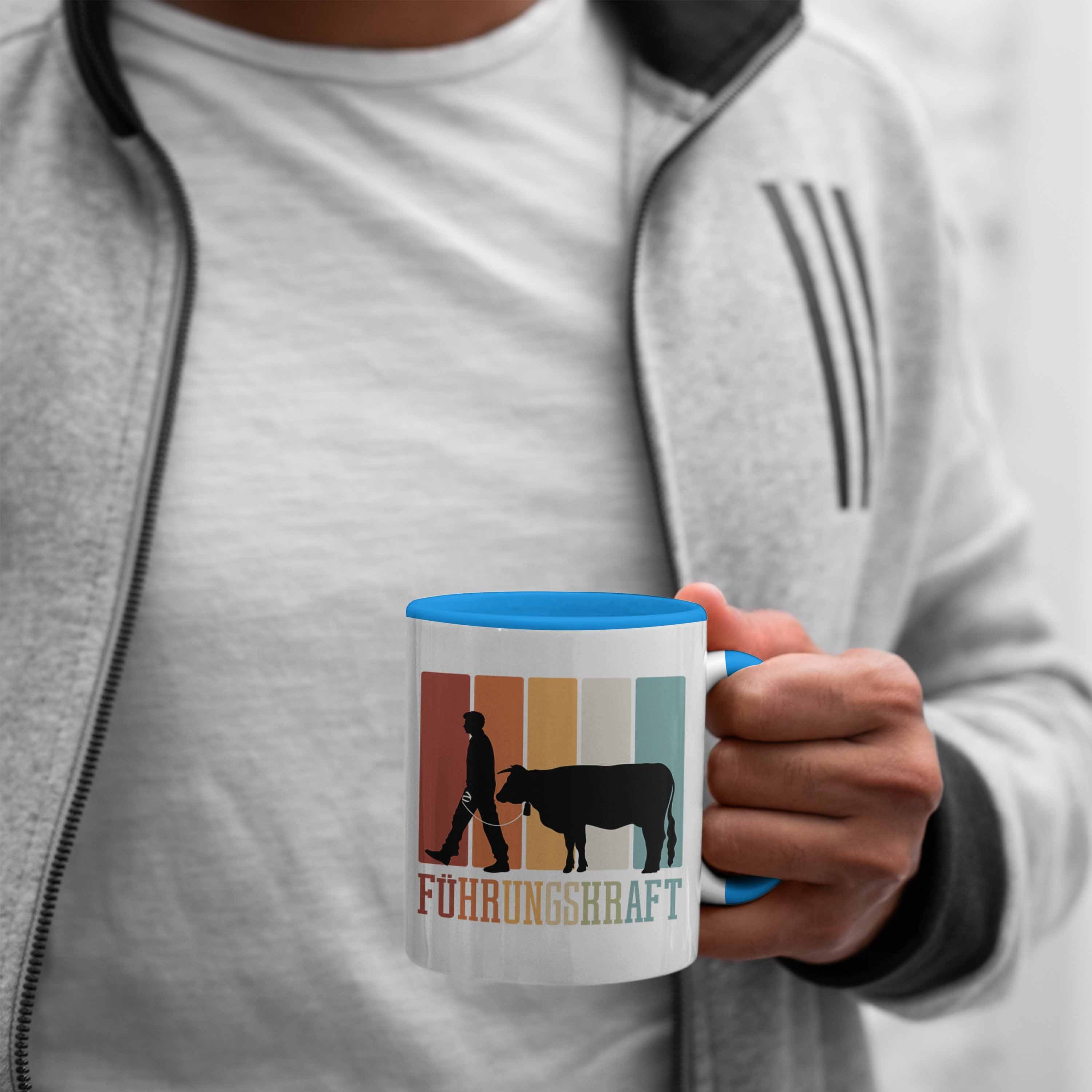 Trendation Landwirt Kaffee-Becher Blau Kuh Bauer Tasse für Tasse Führungskraft Tasse Bauern