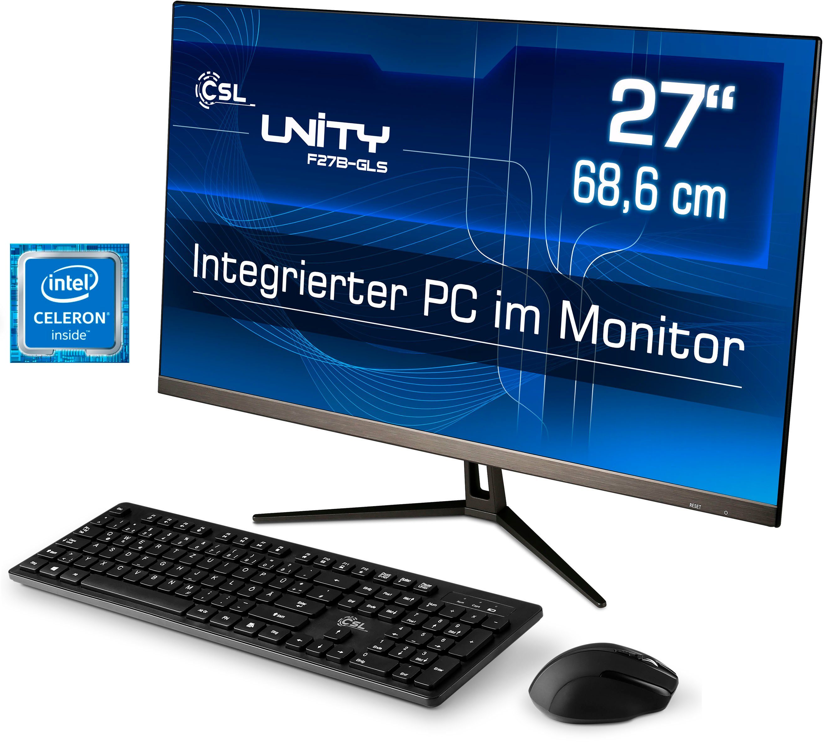 CSL Unity F27-GLS mit Windows 10 Pro All-in-One PC (27 Zoll, Intel Celeron Celeron® N4120, UHD Graphics 600, 8 GB RAM, 256 GB SSD)