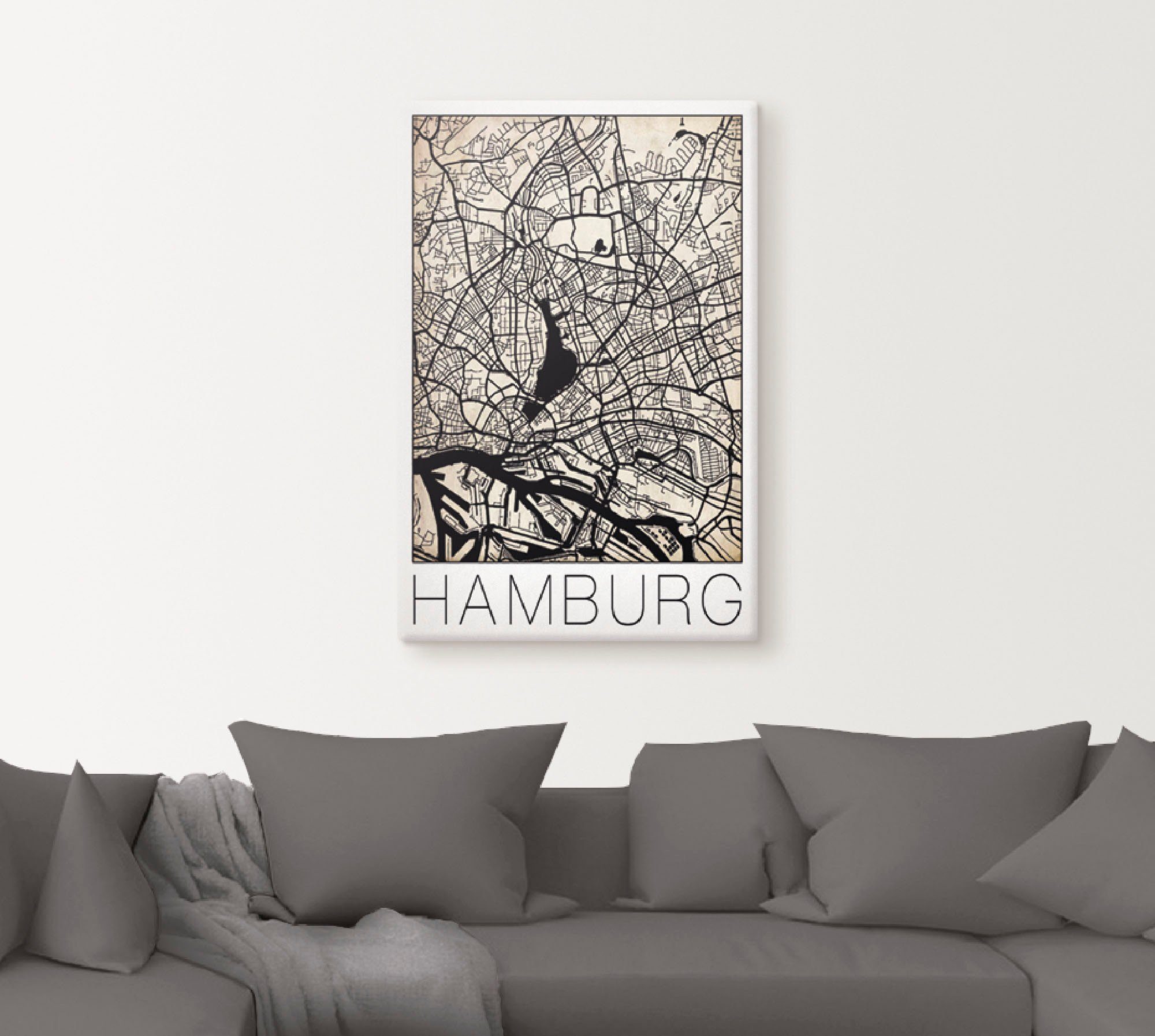 Artland Wandbild Retro Karte Leinwandbild, Grunge, versch. St), Hamburg (1 als Poster Deutschland Deutschland Wandaufkleber oder Alubild, Größen in