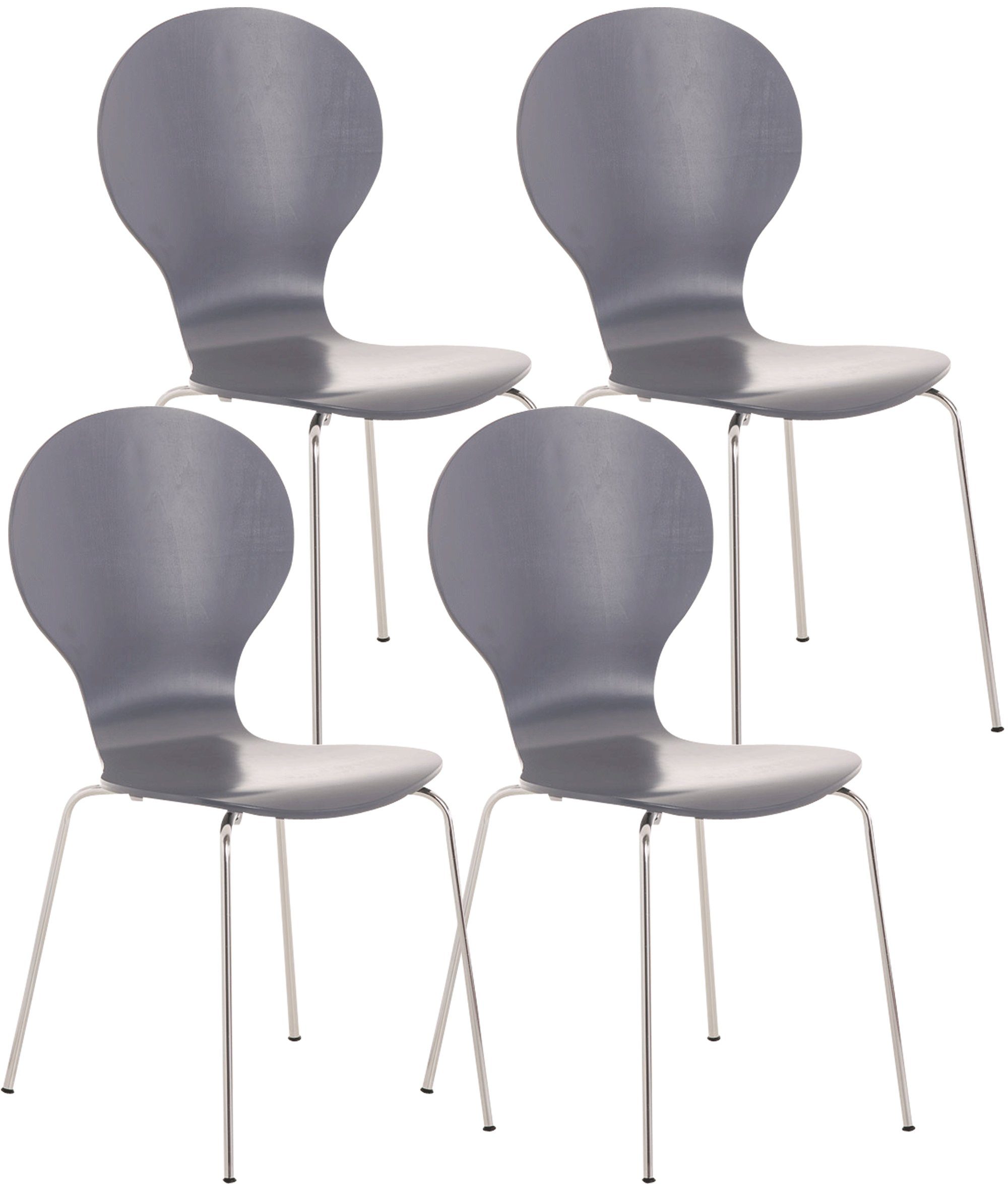 TPFLiving Besucherstuhl Daggy mit ergonomisch geformter Sitzfläche - Konferenzstuhl (Besprechungsstuhl - Warteraumstuhl - Messestuhl, 4 St), Gestell: Metall chrom - Sitzfläche: Holz grau