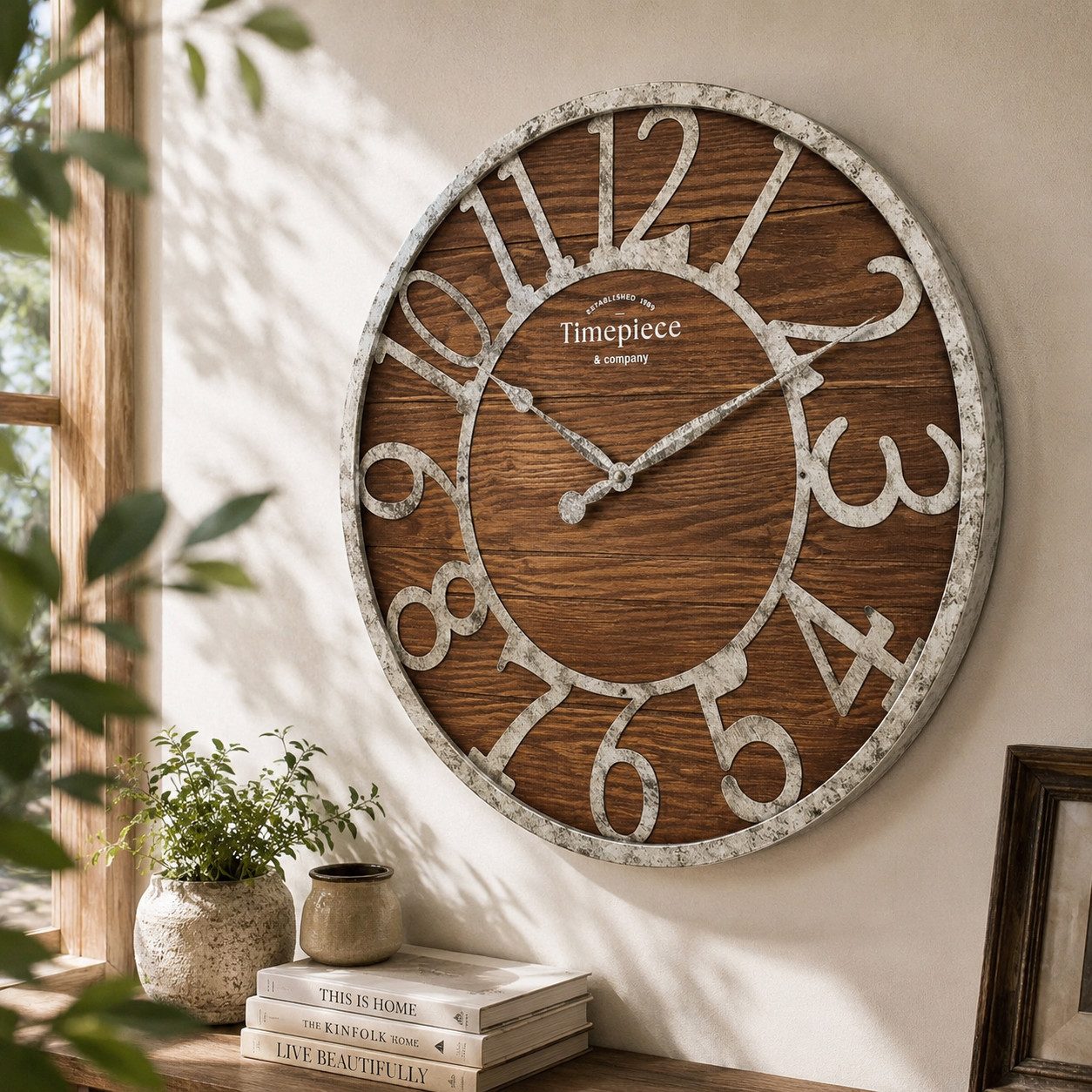 K&L Wall Art Wanduhr große Industrielle Metalluhr Vintage Holzuhr Rost Optik (Uhr ohne Tickgeräusche)