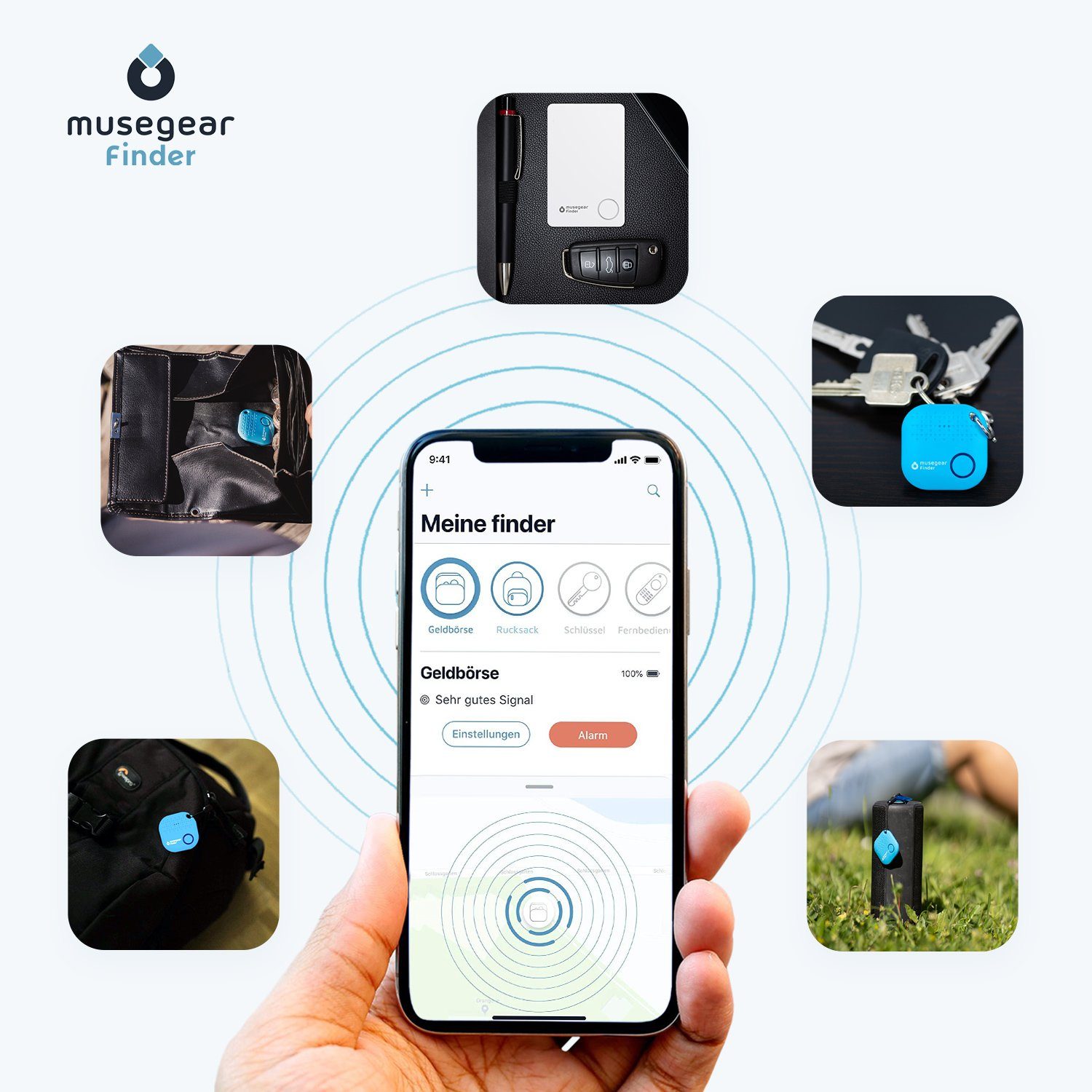 App Deutschland mit blau musegear Bluetooth Bluetooth®-Sender Schlüsselfinder aus