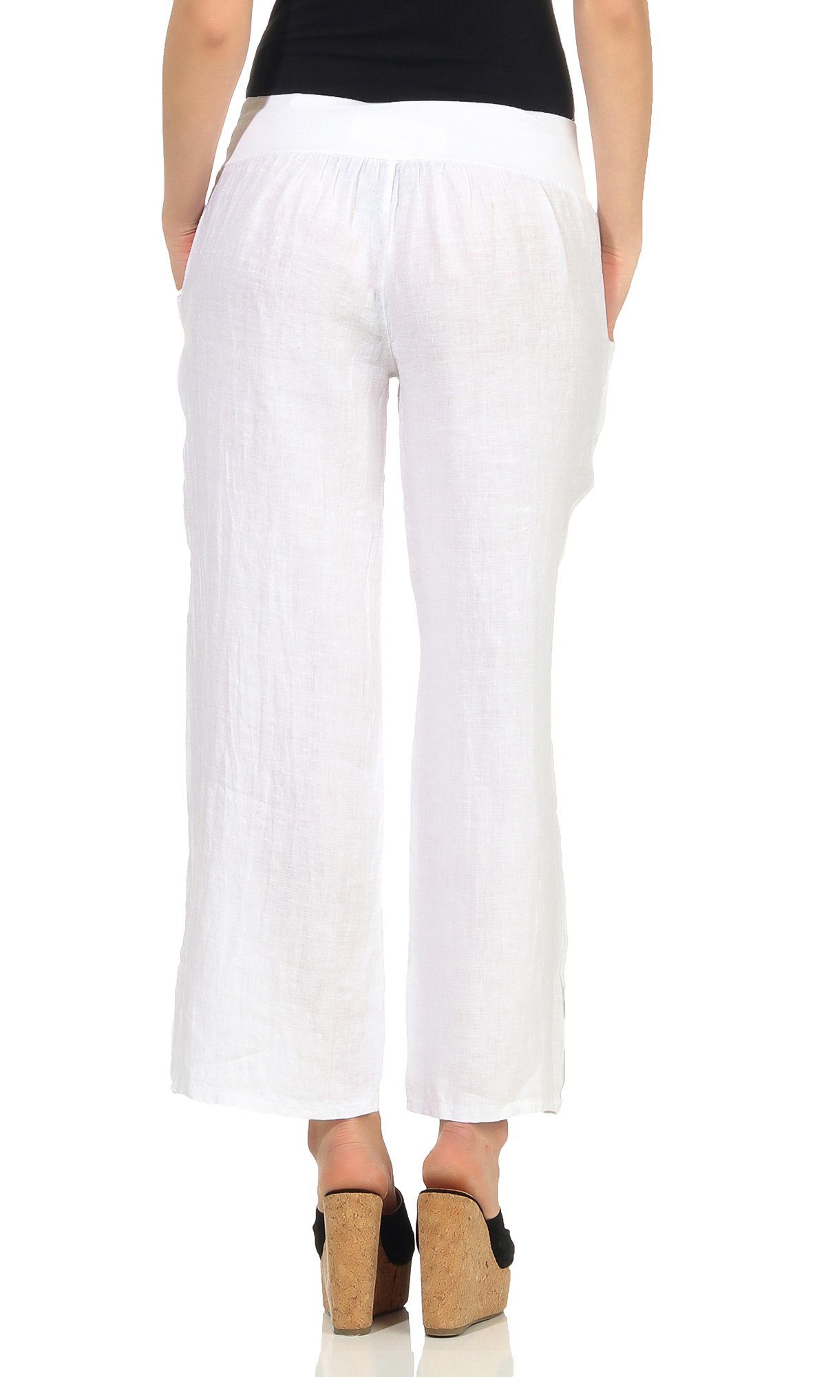 Mississhop Leinenhose Leinenhose Damen 100 % Leinen Culotte 7/8 Lange Hose M.319