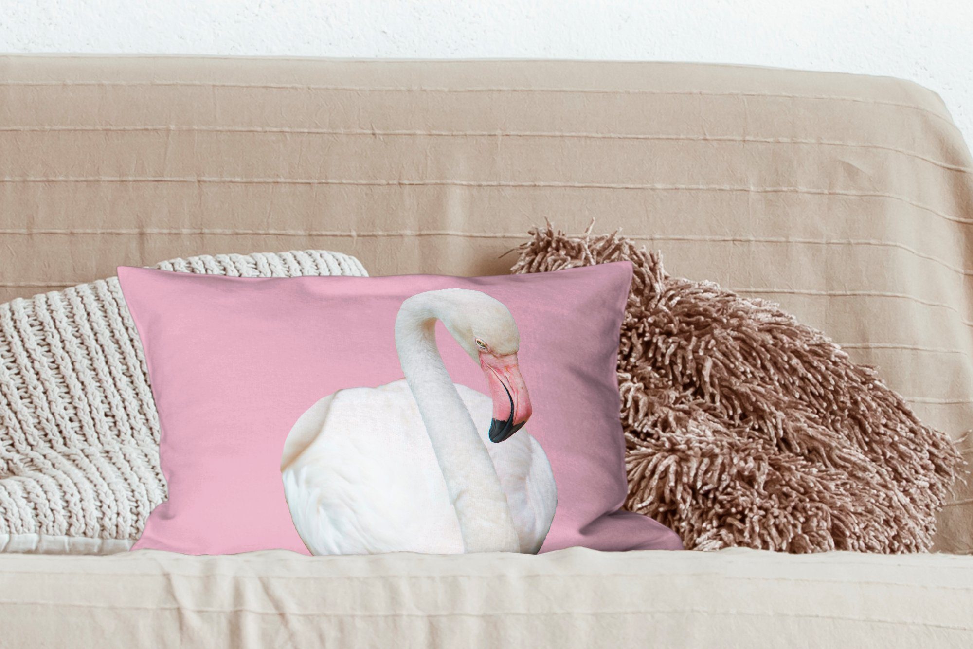 Zierkissen, Dekokissen Füllung, mit MuchoWow Dekoration, Wohzimmer Schlafzimmer Dekokissen Weißer Flamingo,
