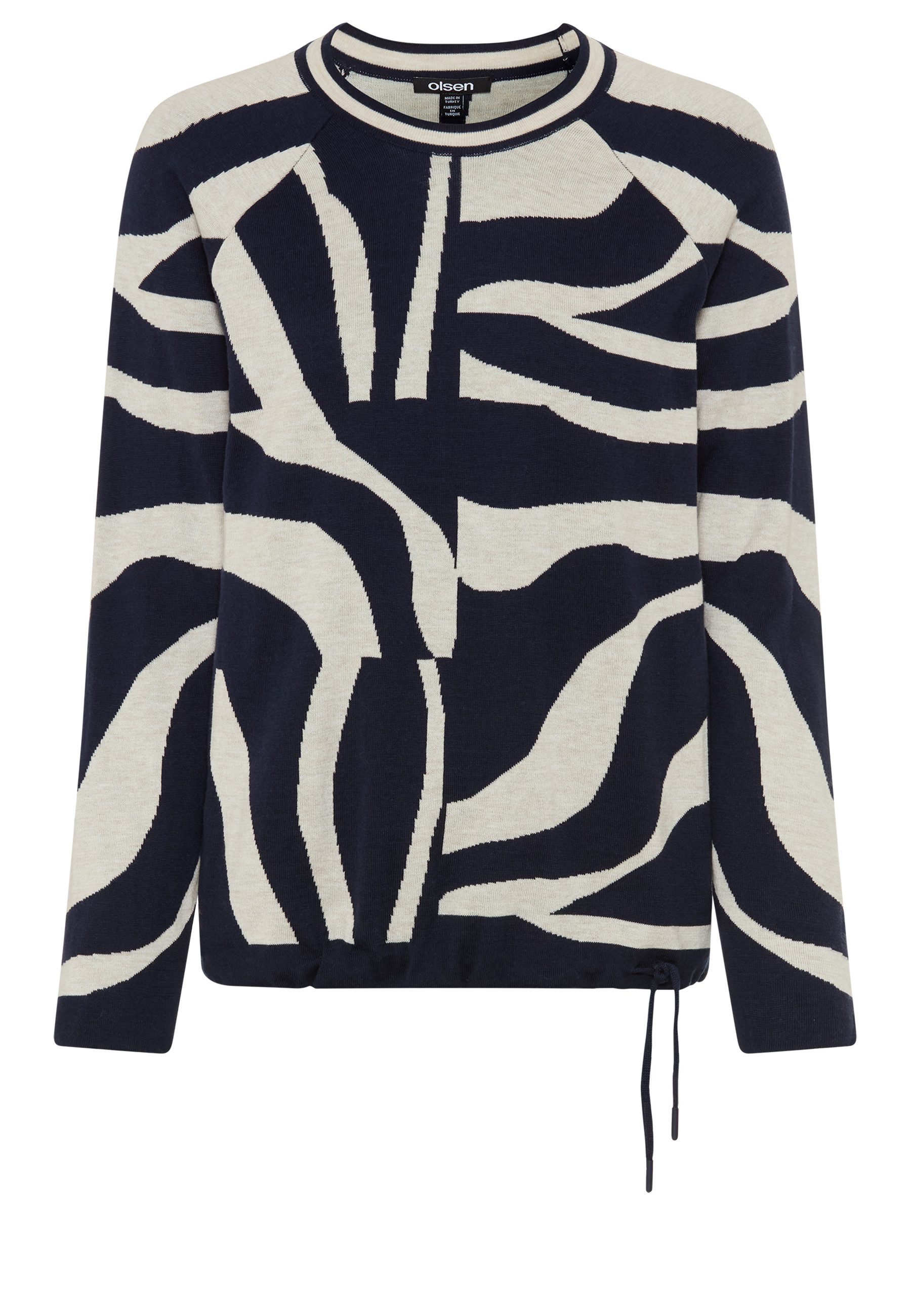 Olsen Strickpullover mit Panneaux-Dessin und Tunnelzugsaum