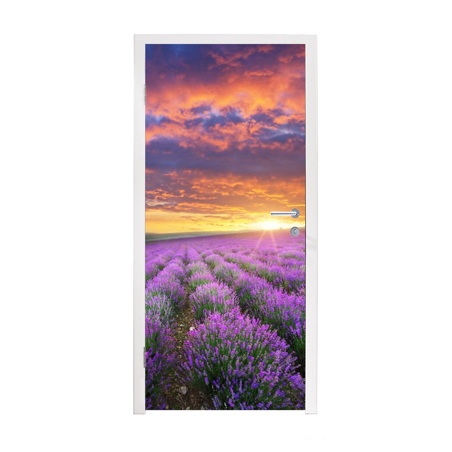 MuchoWow Türtapete Lavendel - Wolken - Frühling, Matt, bedruckt, (1 St), Fototapete für Tür, Türaufkleber, 75x205 cm | Türtapeten