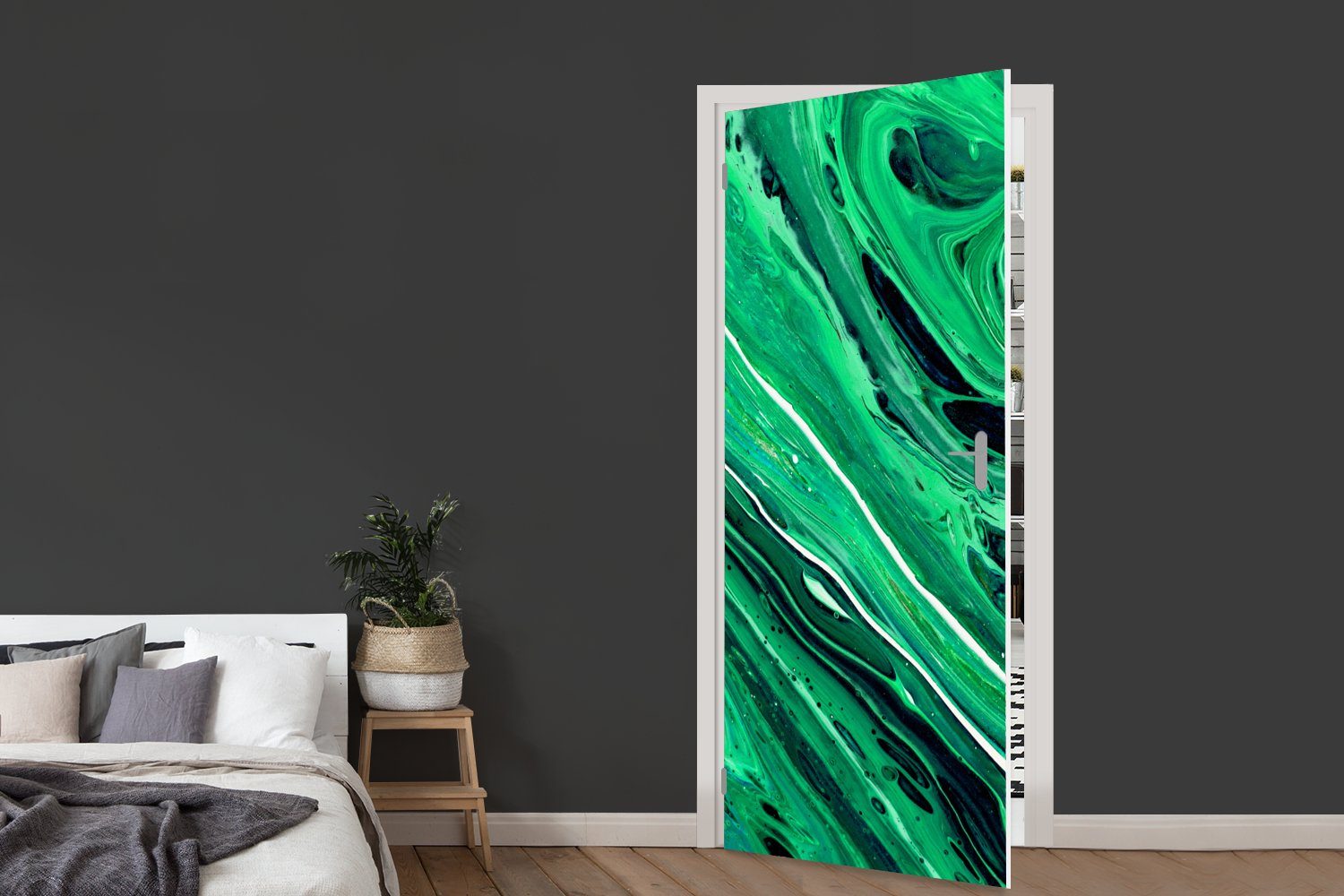 Ölfarbe Tür, Marmor Türaufkleber, Grün, - MuchoWow Fototapete bedruckt, (1 75x205 - St), cm für Matt, Türtapete