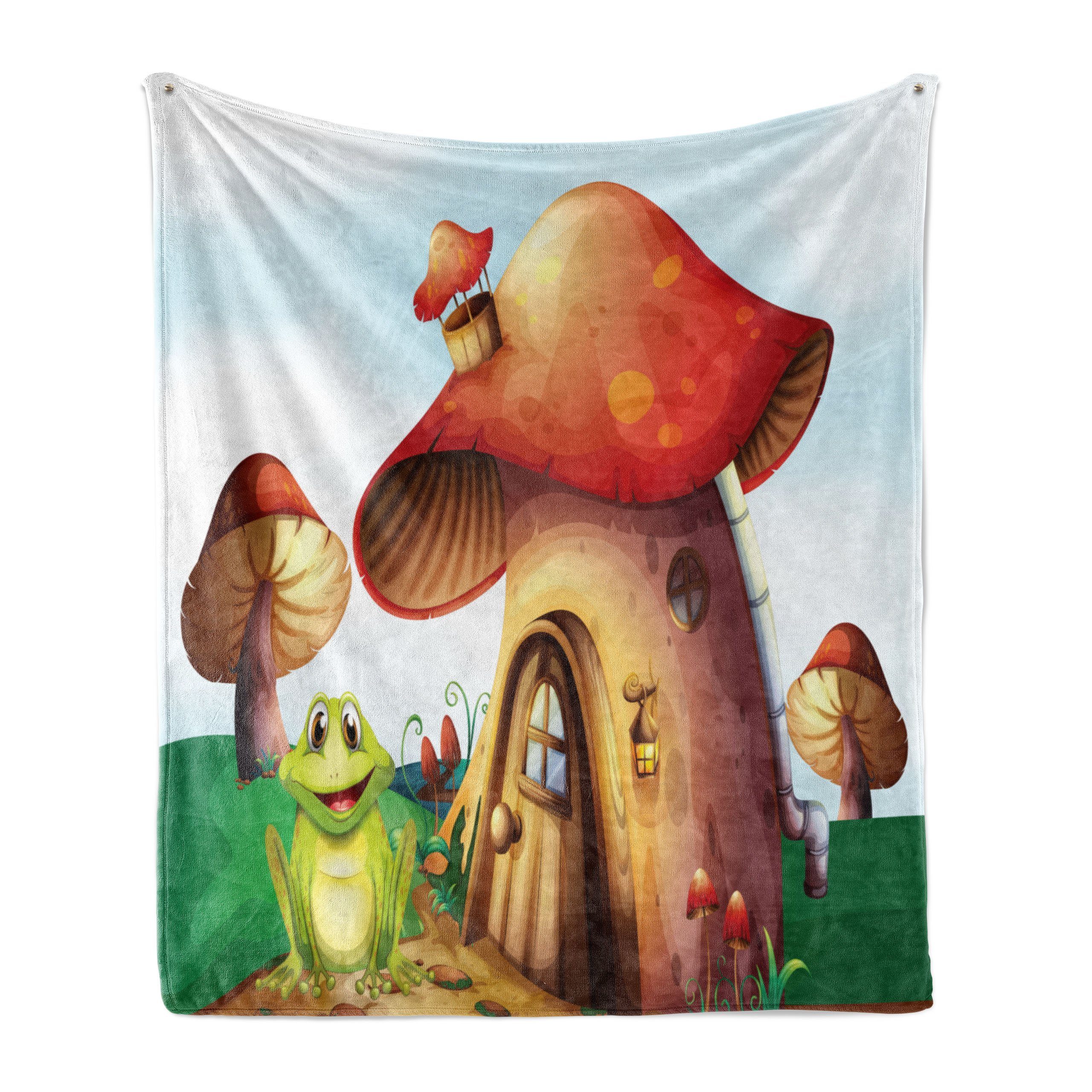 Wohndecke Gemütlicher Plüsch für den Innen- und Außenbereich, Abakuhaus, Wald Cartoon Mushroom Häuser