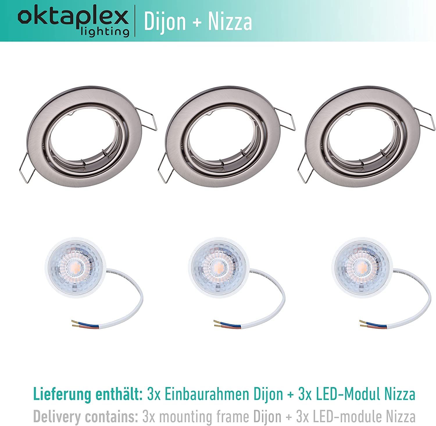 Module Dimmung, Kelvin schwenkbar LED LED LED 3er Set 4,8W silber 380 2700 Strahler Leuchtmittel Lumen, flach wechselbar, Oktaplex 230V lighting warmweiß, 3-Step Einbaustrahler inkl.