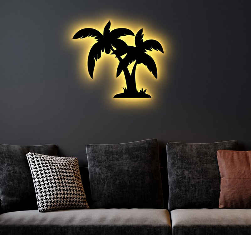 LEON FOLIEN Dekofigur Palmen Schlummerlicht LED, Palmeninsel in Schwarz #90