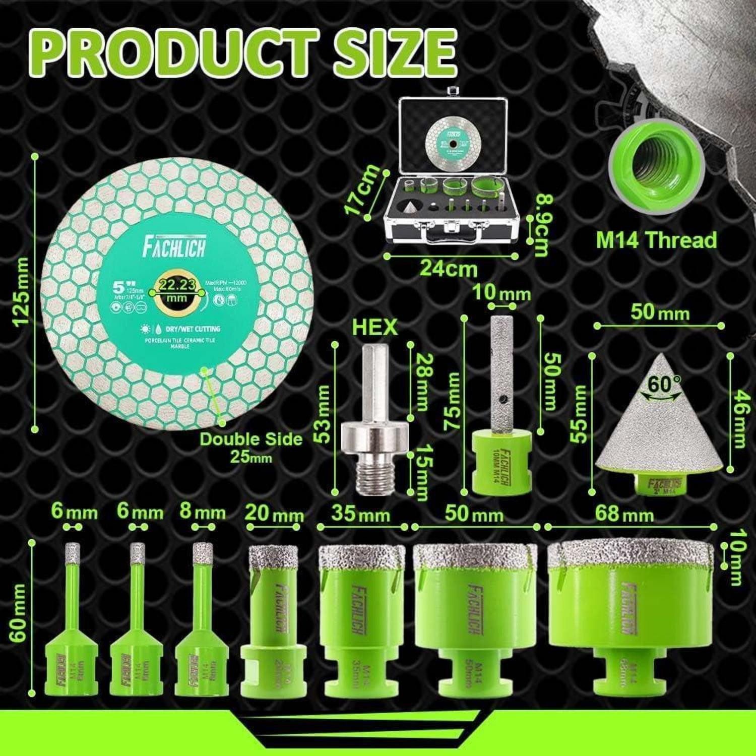 LuxusKollektion Fliesenbohrer Fliesenbohrer Set Diamant M14 6 8 20 68mm Keramik Marmor GRÖSSE 5